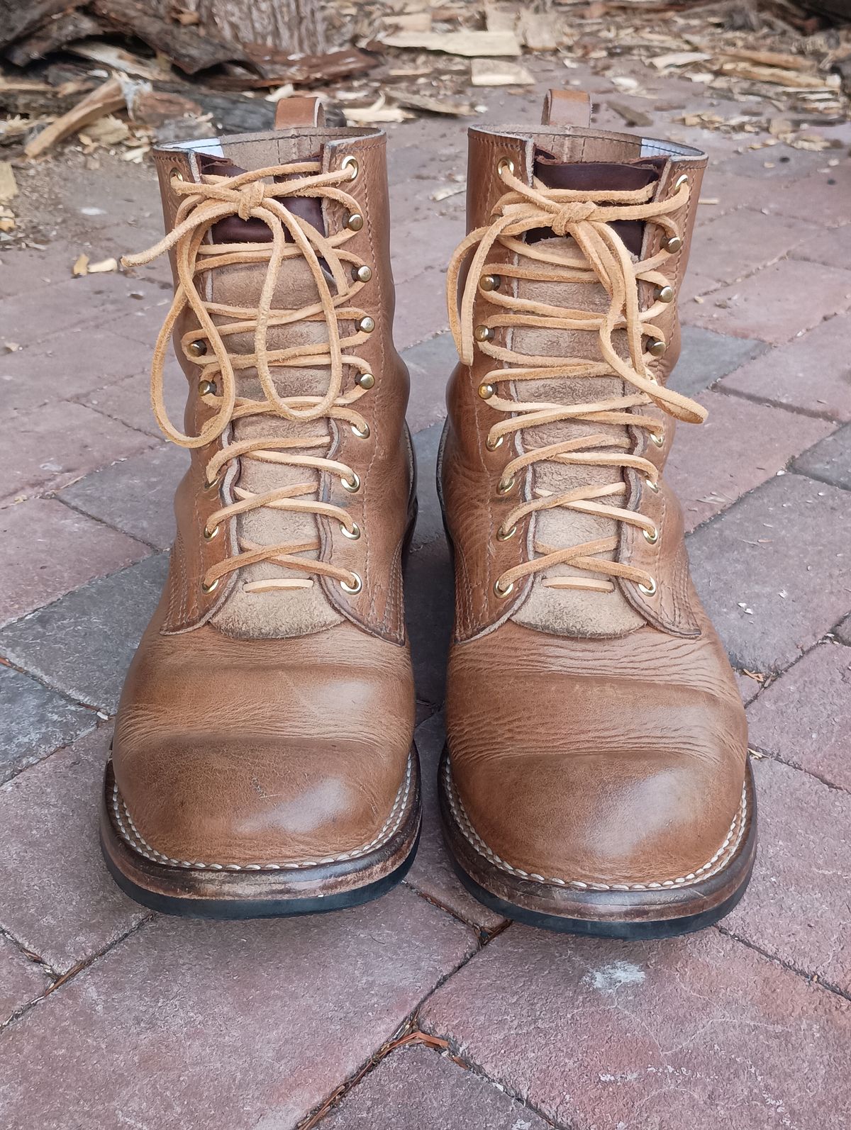 Photo by mnstrsvg21 on April 3, 2026 of the Nicks Lace Up Heritage in Horween Natural Cypress.