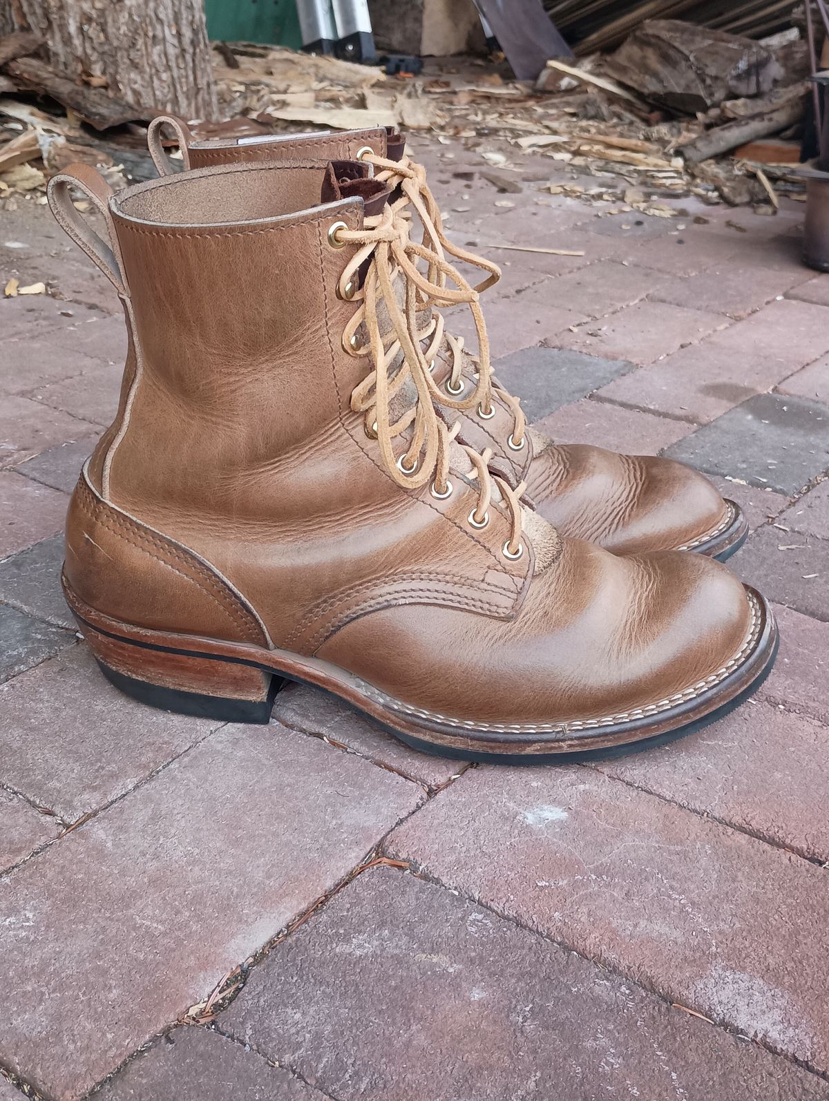 Photo by mnstrsvg21 on April 3, 2026 of the Nicks Lace Up Heritage in Horween Natural Cypress.
