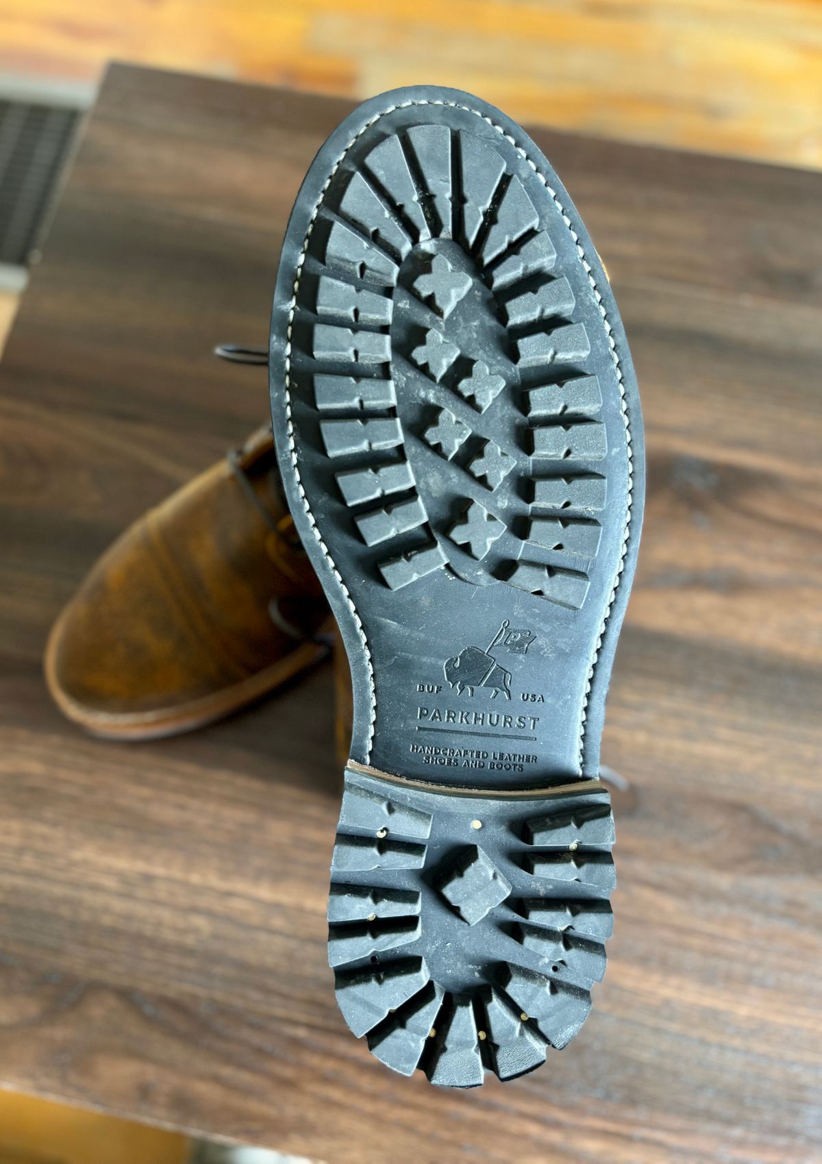 Photo by 2nd_nature on June 3, 2026 of the Parkhurst The Richmond in C.F. Stead Wheatbuck Waxy Commander Suede.