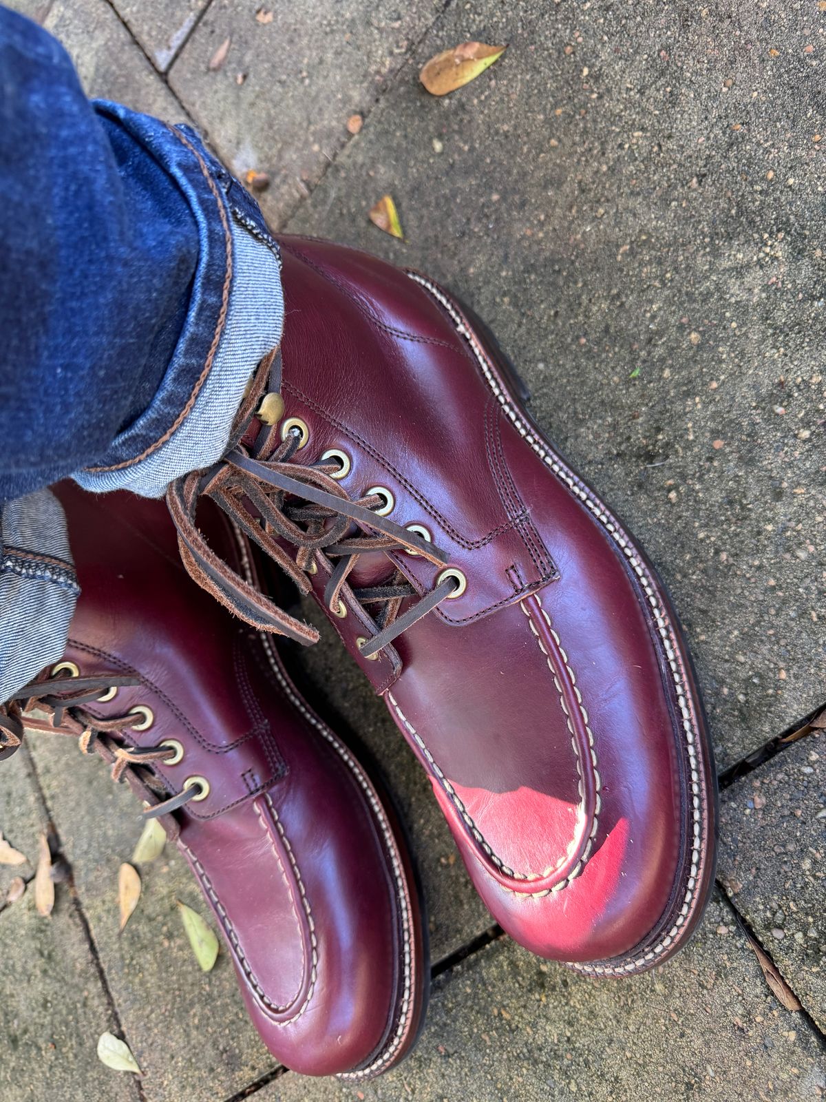 Photo by foughtthelaw on November 6, 2024 of the Grant Stone Brass Boot in Horween Color 8 Chromexcel.