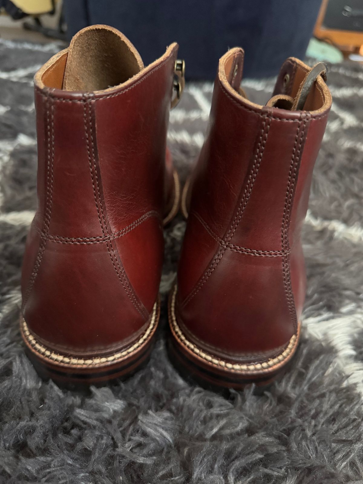 Photo by foughtthelaw on November 6, 2024 of the Grant Stone Brass Boot in Horween Color 8 Chromexcel.