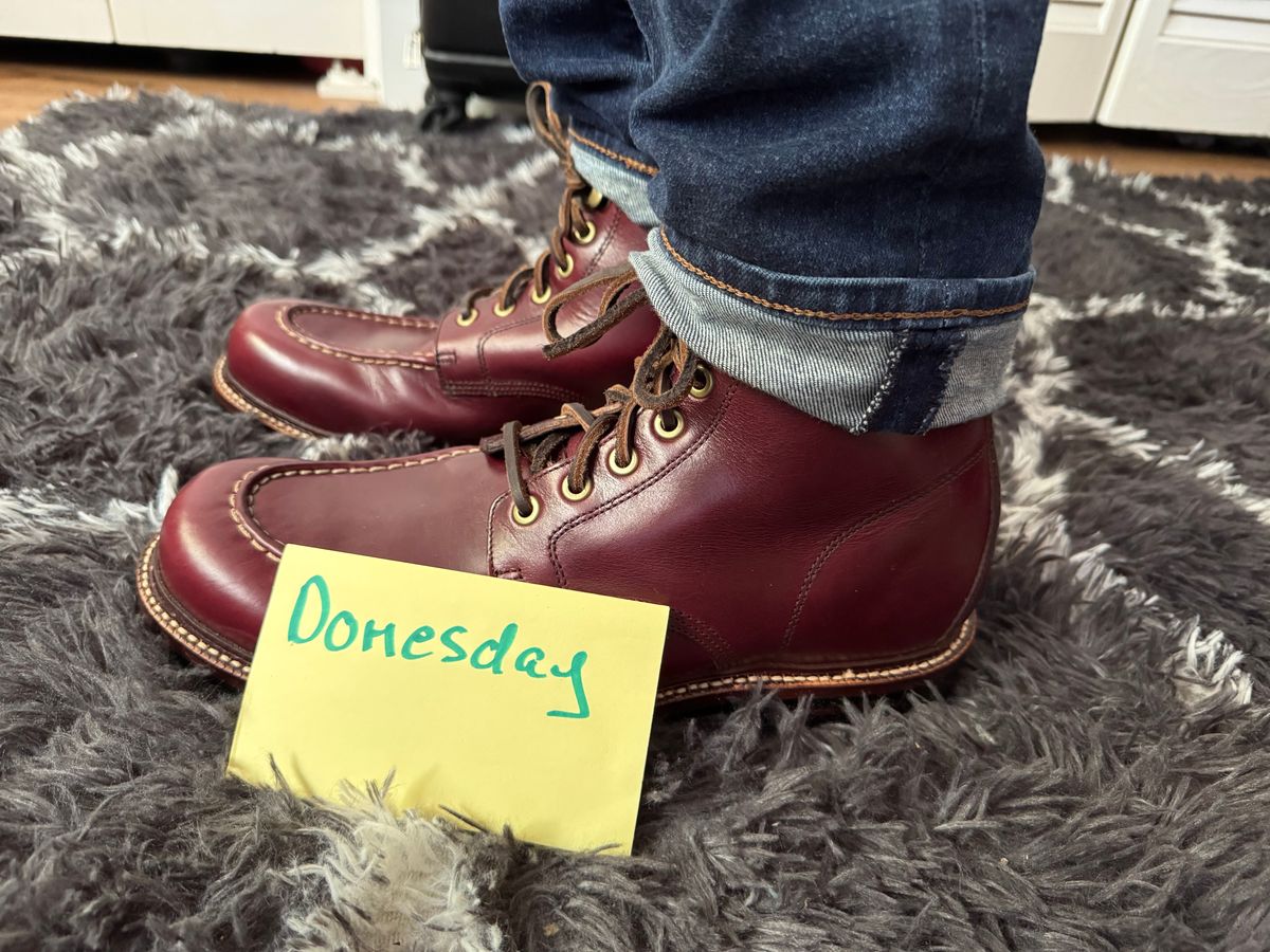 Photo by foughtthelaw on November 6, 2024 of the Grant Stone Brass Boot in Horween Color 8 Chromexcel.