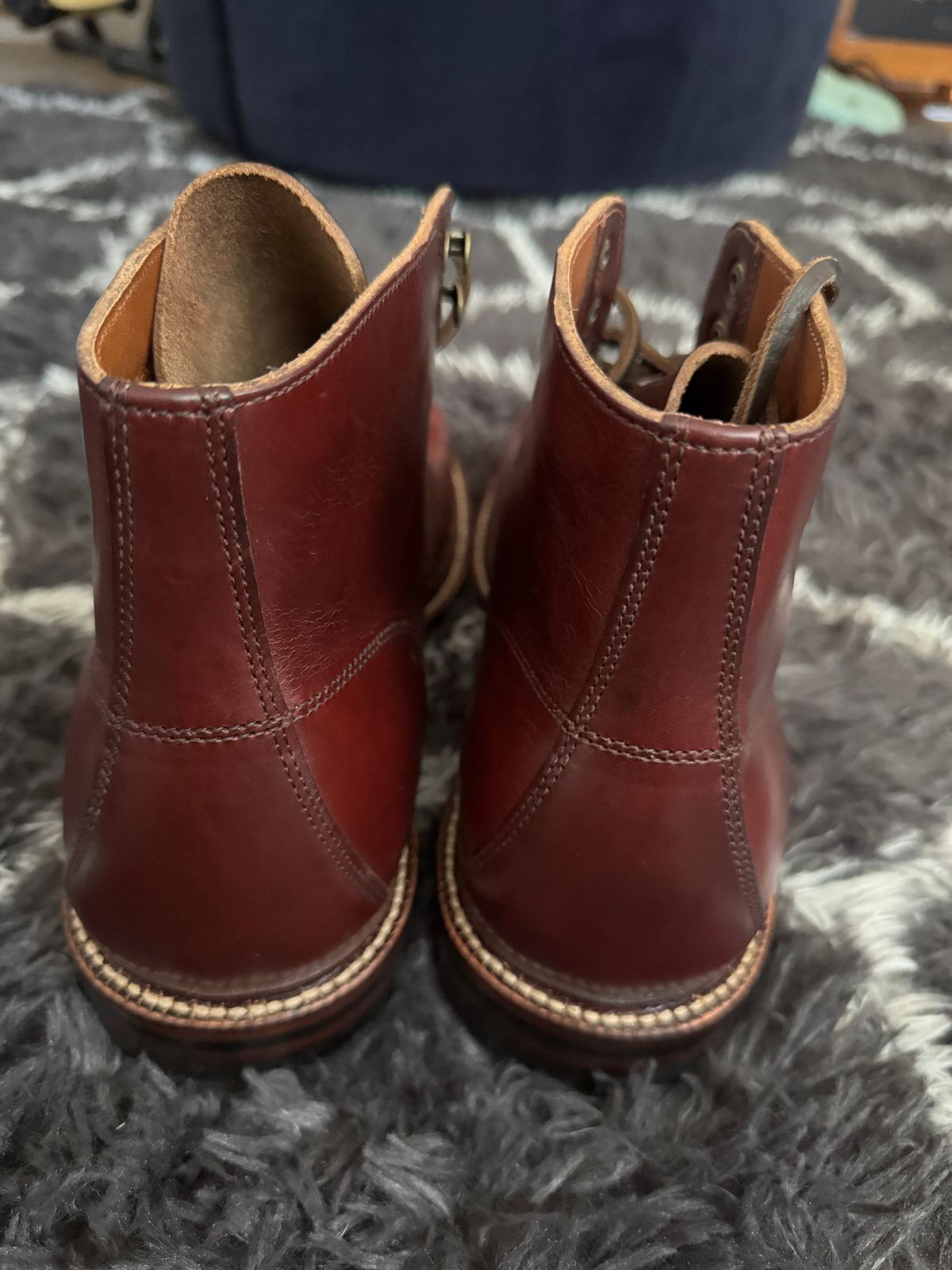 Photo by foughtthelaw on October 28, 2024 of the Grant Stone Brass Boot in Horween Color 8 Chromexcel.