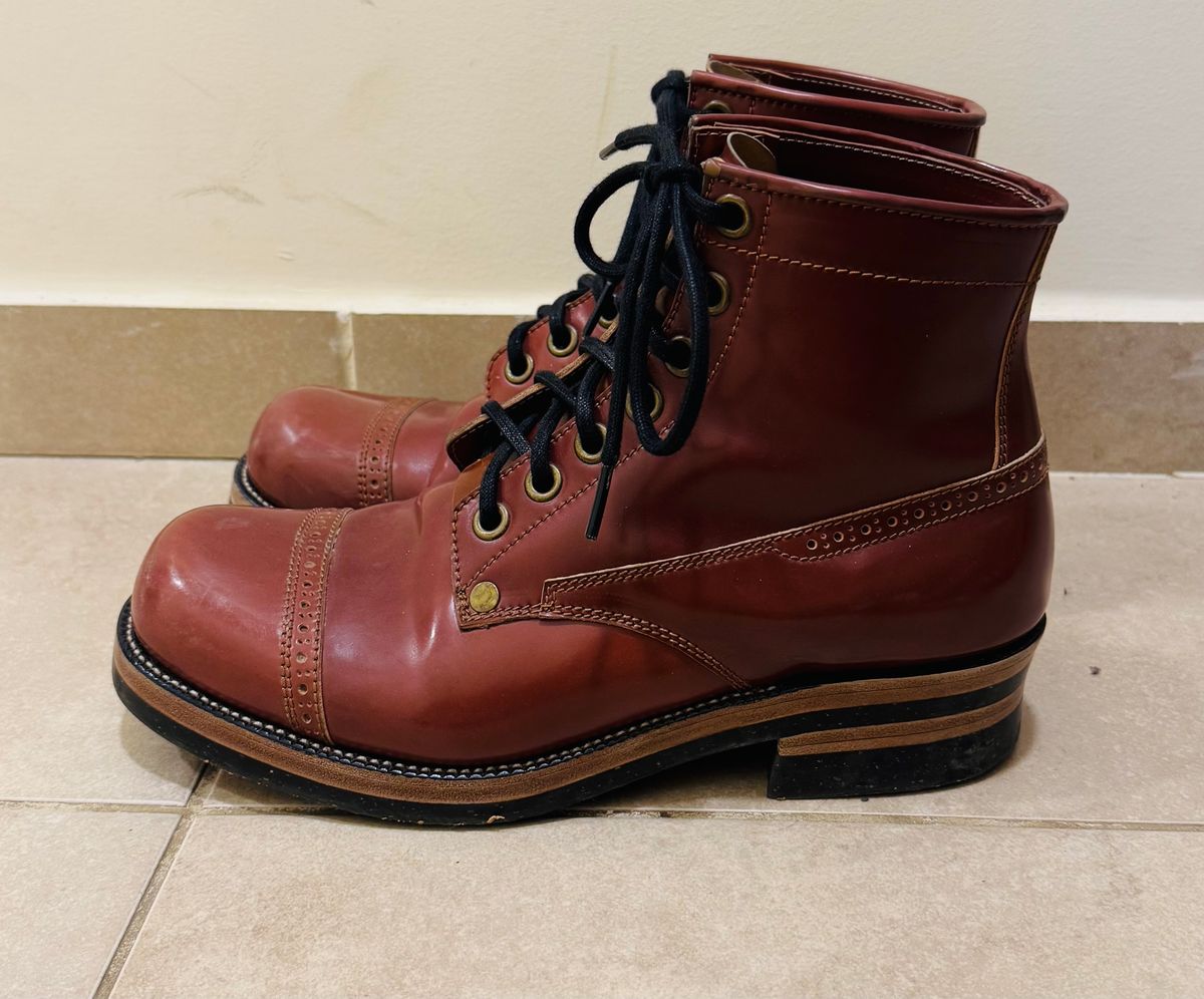 Photo by the_boot_dev on January 6, 2025 of the Kiattoko Old Boy in Shinki Cognac Shell Cordovan.