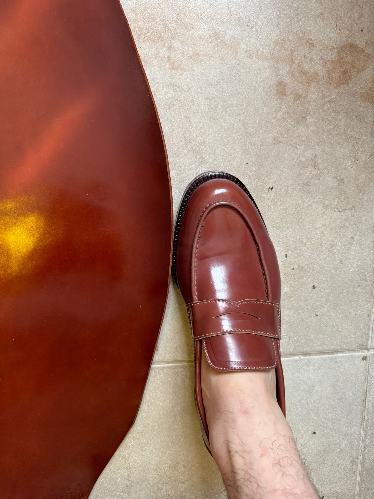 Photo by the_boot_dev on September 15, 2024 of the Kiattoko Penny Loafers in Shinki Cognac Shell Cordovan.