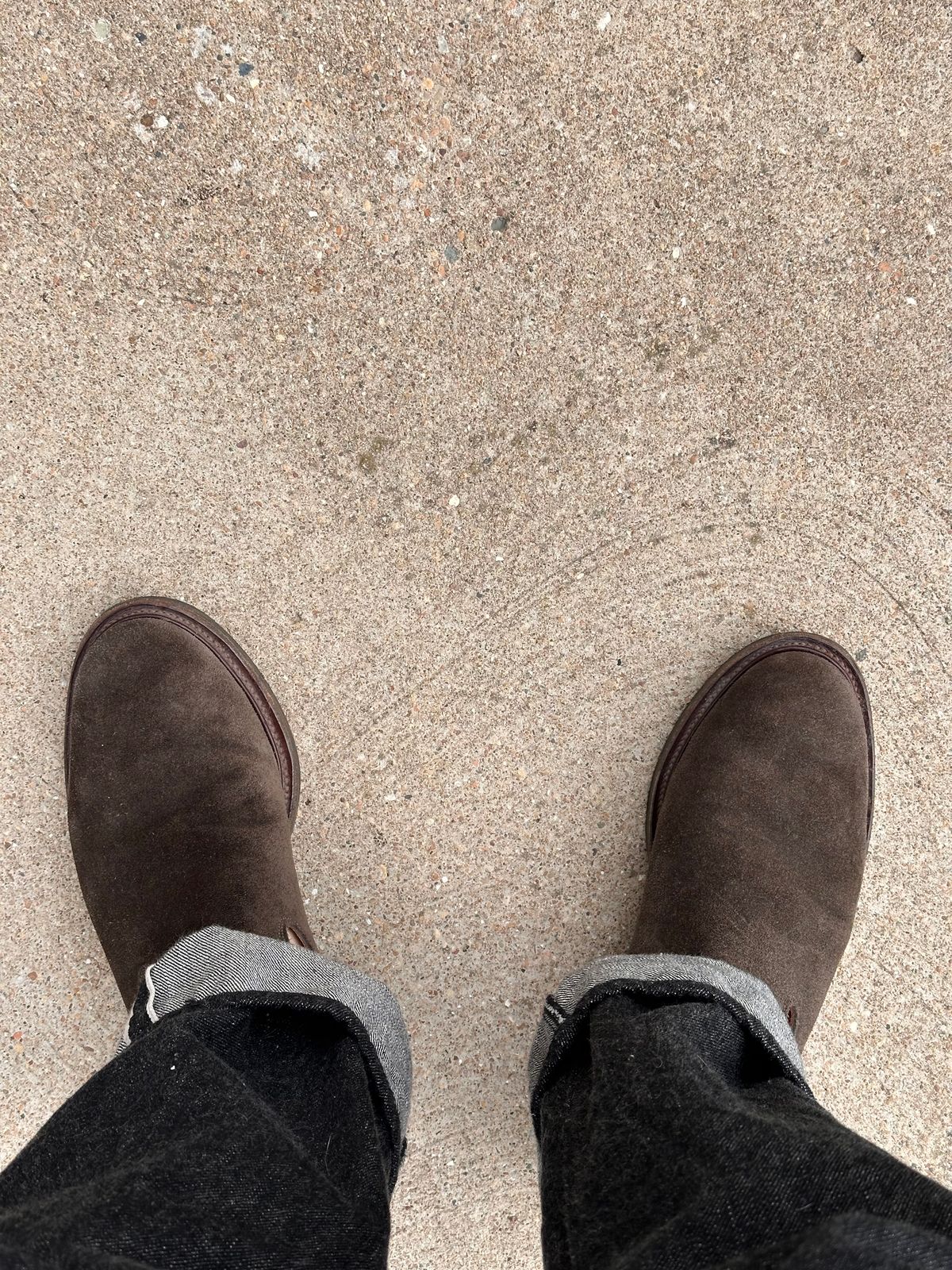Photo by clausality on May 1, 2026 of the Viberg Slipper in C.F. Stead Loden Janus Calf Suede.