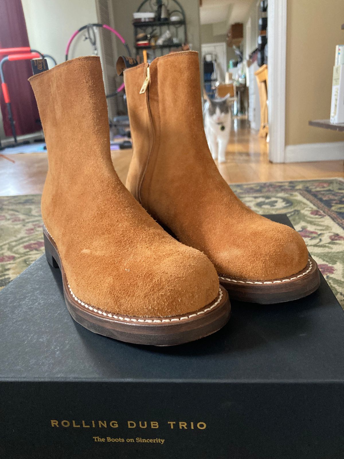 Photo by clausality on December 4, 2024 of the Rolling Dub Trio Casper Boot in Oiled Tobacco Suede.