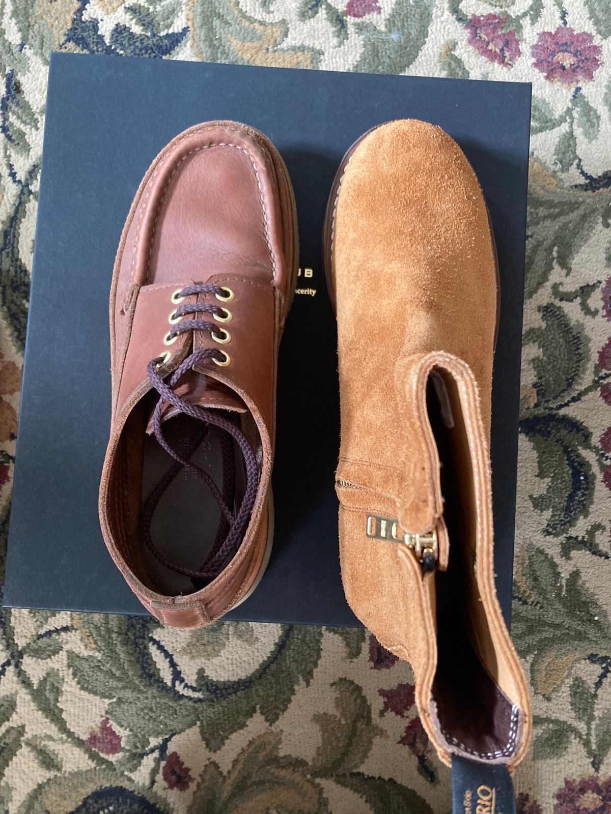 Photo by clausality on December 4, 2024 of the Rolling Dub Trio Casper Boot in Oiled Tobacco Suede.