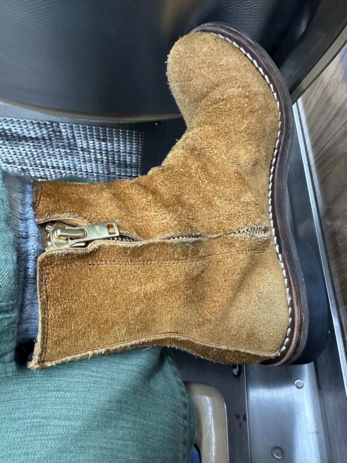 Photo by clausality on November 6, 2025 of the Rolling Dub Trio Casper Boot in Oiled Tobacco Suede.