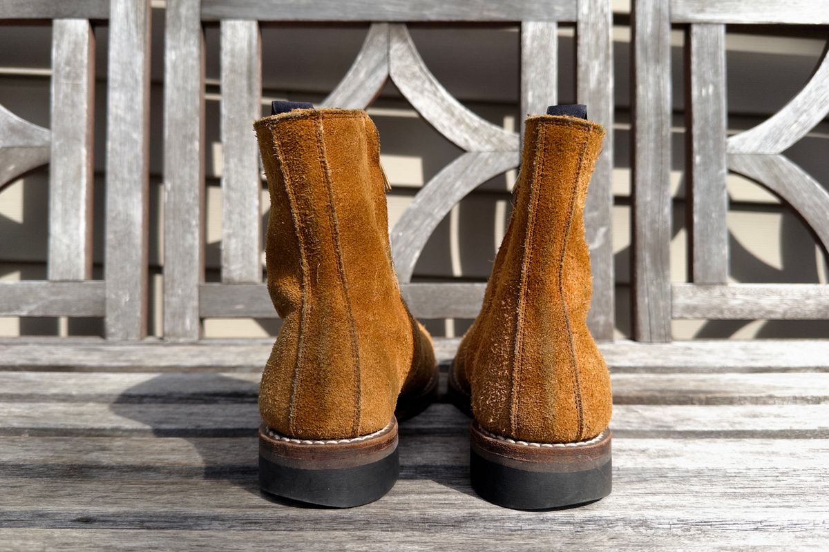 Photo by clausality on September 9, 2025 of the Rolling Dub Trio Casper Boot in Oiled Tobacco Suede.