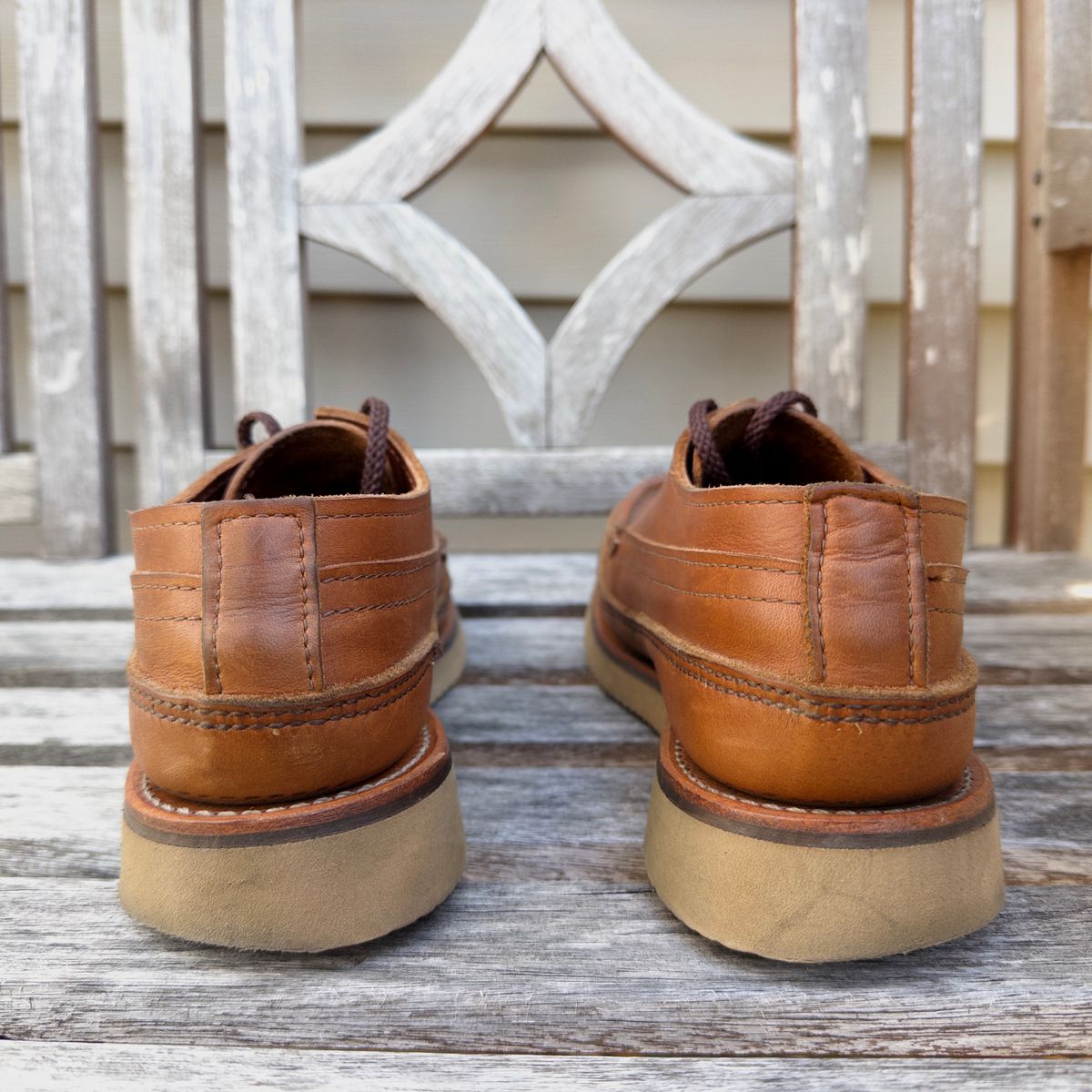 Photo by clausality on November 1, 2025 of the Russell Moccasin Co. Fishing Oxford in Walnut Timberjack.