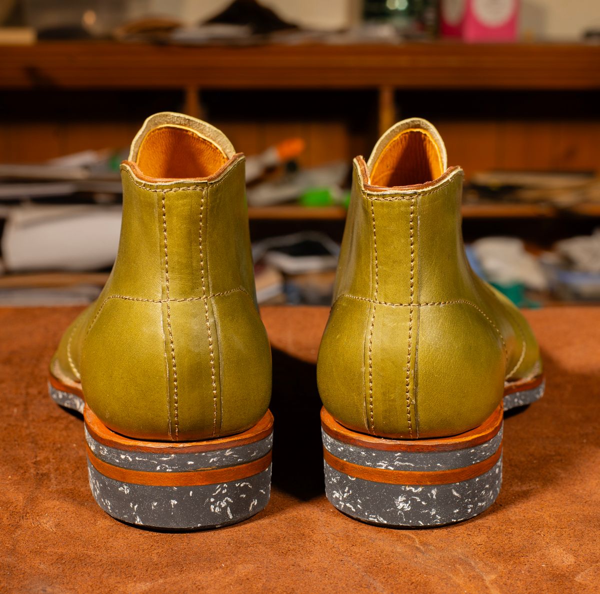 Photo by demaree on October 3, 2025 of the Oldspeed MFG Chukka in Wickett & Craig Olive Traditional Harness.