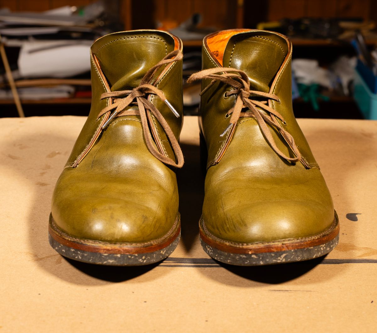 Photo by demaree on November 4, 2025 of the Oldspeed MFG Chukka in Wickett & Craig Olive Traditional Harness.