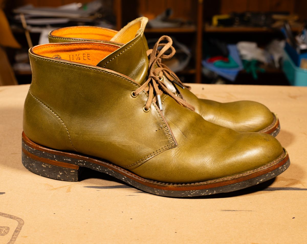 Photo by demaree on November 4, 2025 of the Oldspeed MFG Chukka in Wickett & Craig Olive Traditional Harness.