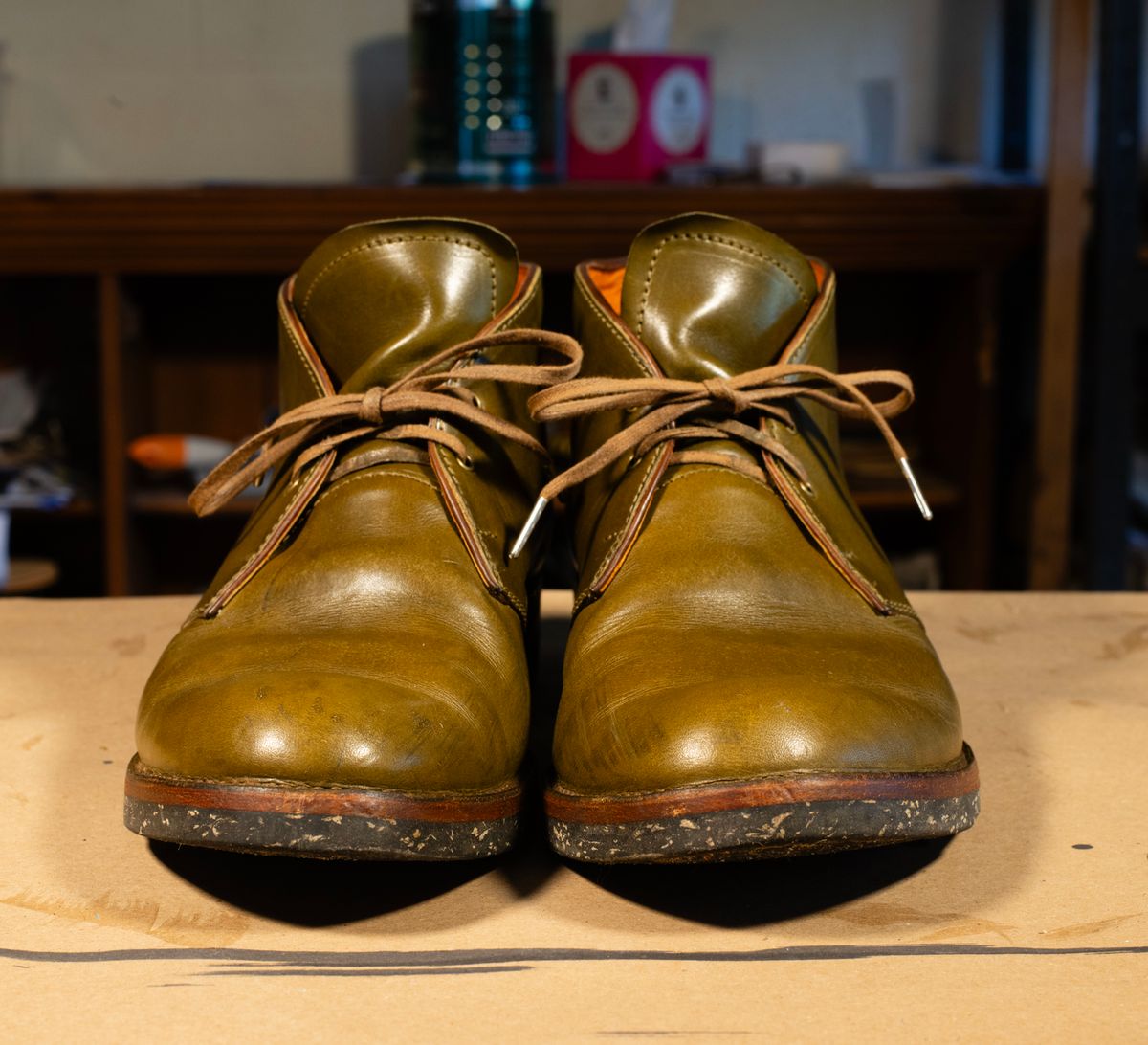 Photo by demaree on December 4, 2025 of the Oldspeed MFG Chukka in Wickett & Craig Olive Traditional Harness.