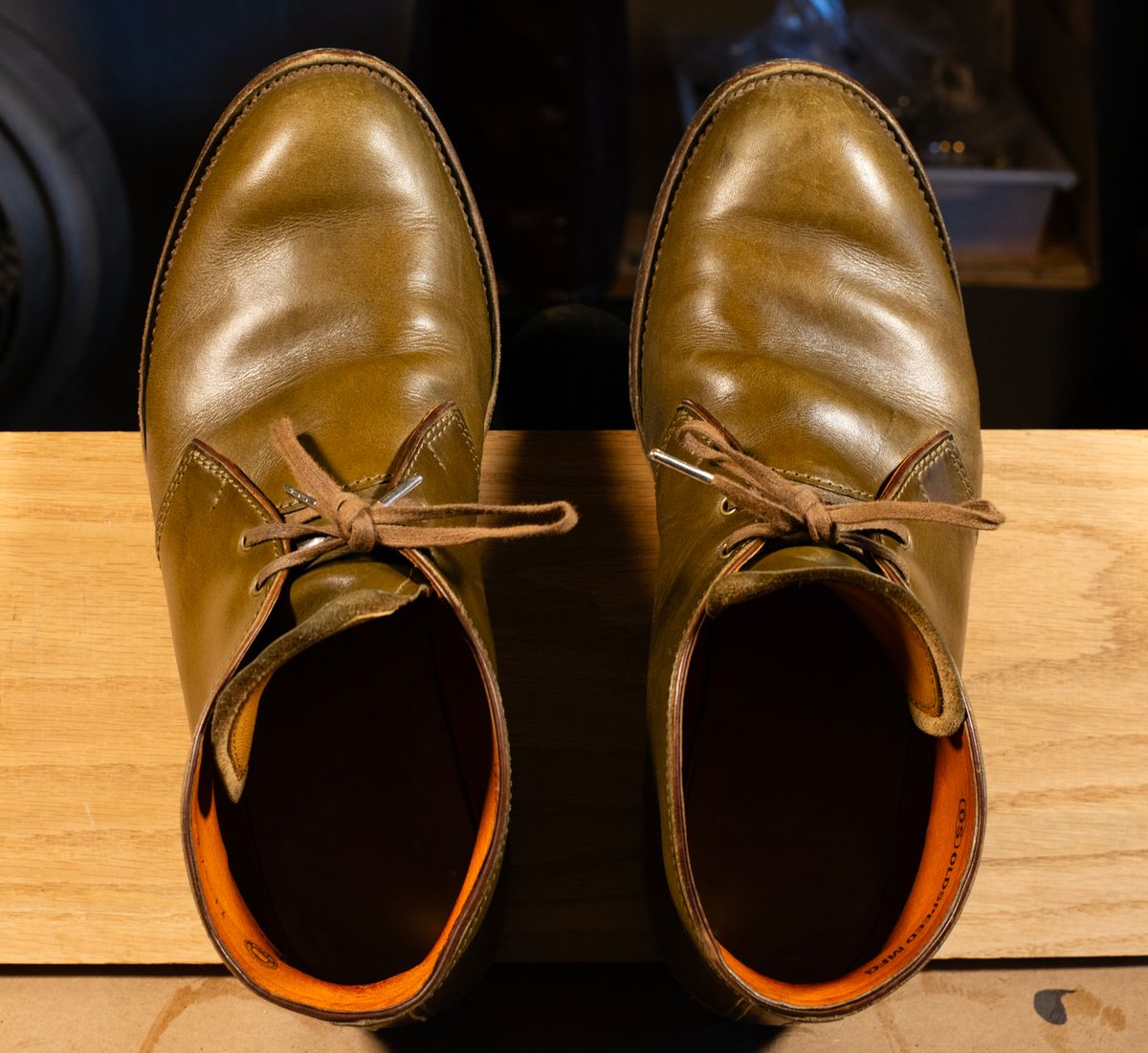 Photo by demaree on January 6, 2026 of the Oldspeed MFG Chukka in Wickett & Craig Olive Traditional Harness.