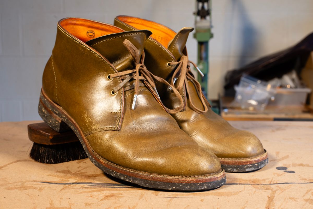 Photo by demaree on February 4, 2026 of the Oldspeed MFG Chukka in Wickett & Craig Olive Traditional Harness.