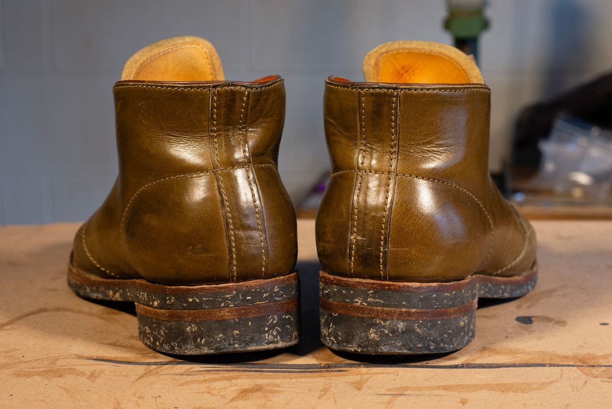 Photo by demaree on February 4, 2026 of the Oldspeed MFG Chukka in Wickett & Craig Olive Traditional Harness.