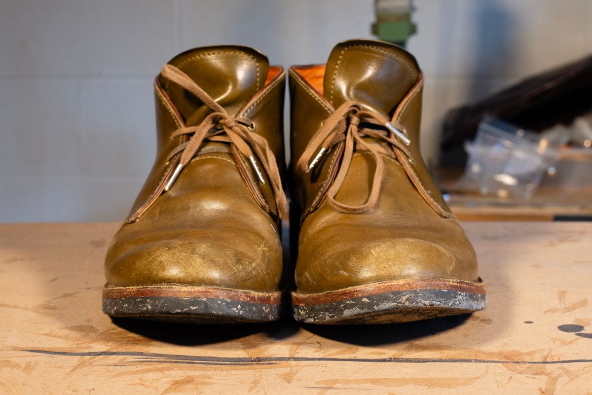 Photo by demaree on February 4, 2026 of the Oldspeed MFG Chukka in Wickett & Craig Olive Traditional Harness.