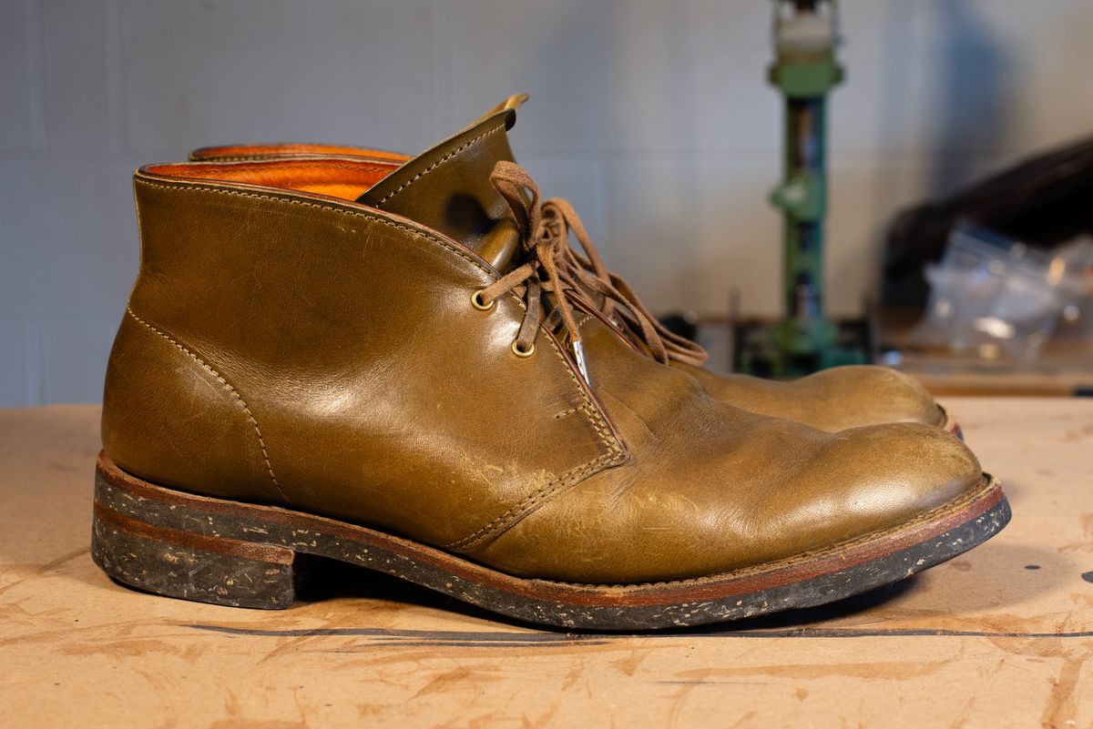 Photo by demaree on February 4, 2026 of the Oldspeed MFG Chukka in Wickett & Craig Olive Traditional Harness.