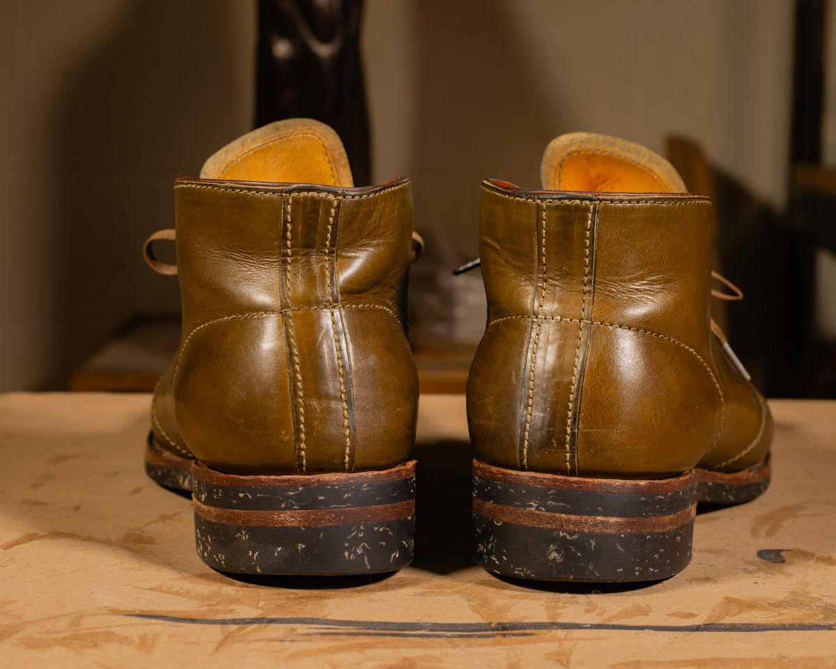 Photo by demaree on March 5, 2026 of the Oldspeed MFG Chukka in Wickett & Craig Olive Traditional Harness.