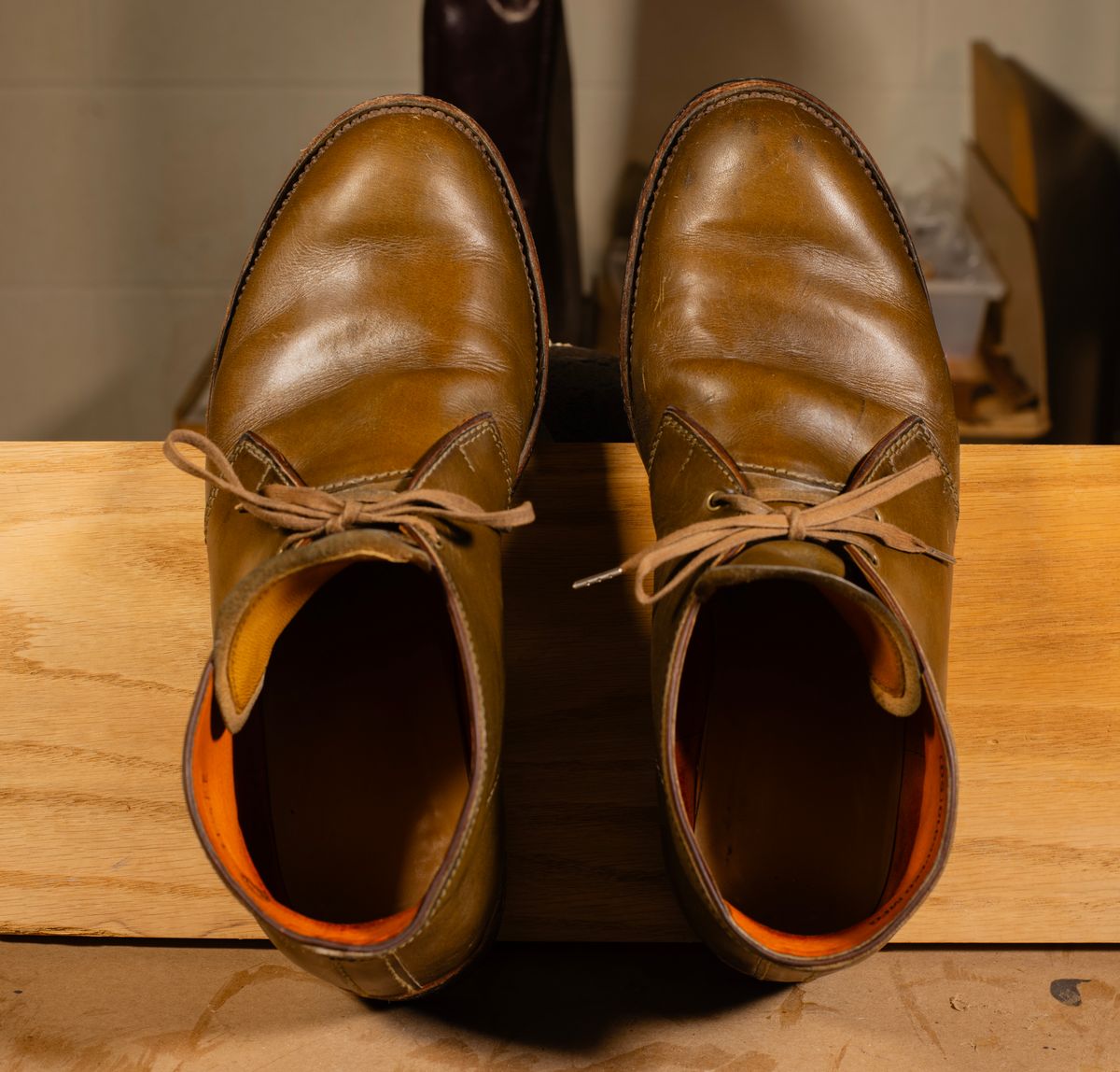 Photo by demaree on March 5, 2026 of the Oldspeed MFG Chukka in Wickett & Craig Olive Traditional Harness.