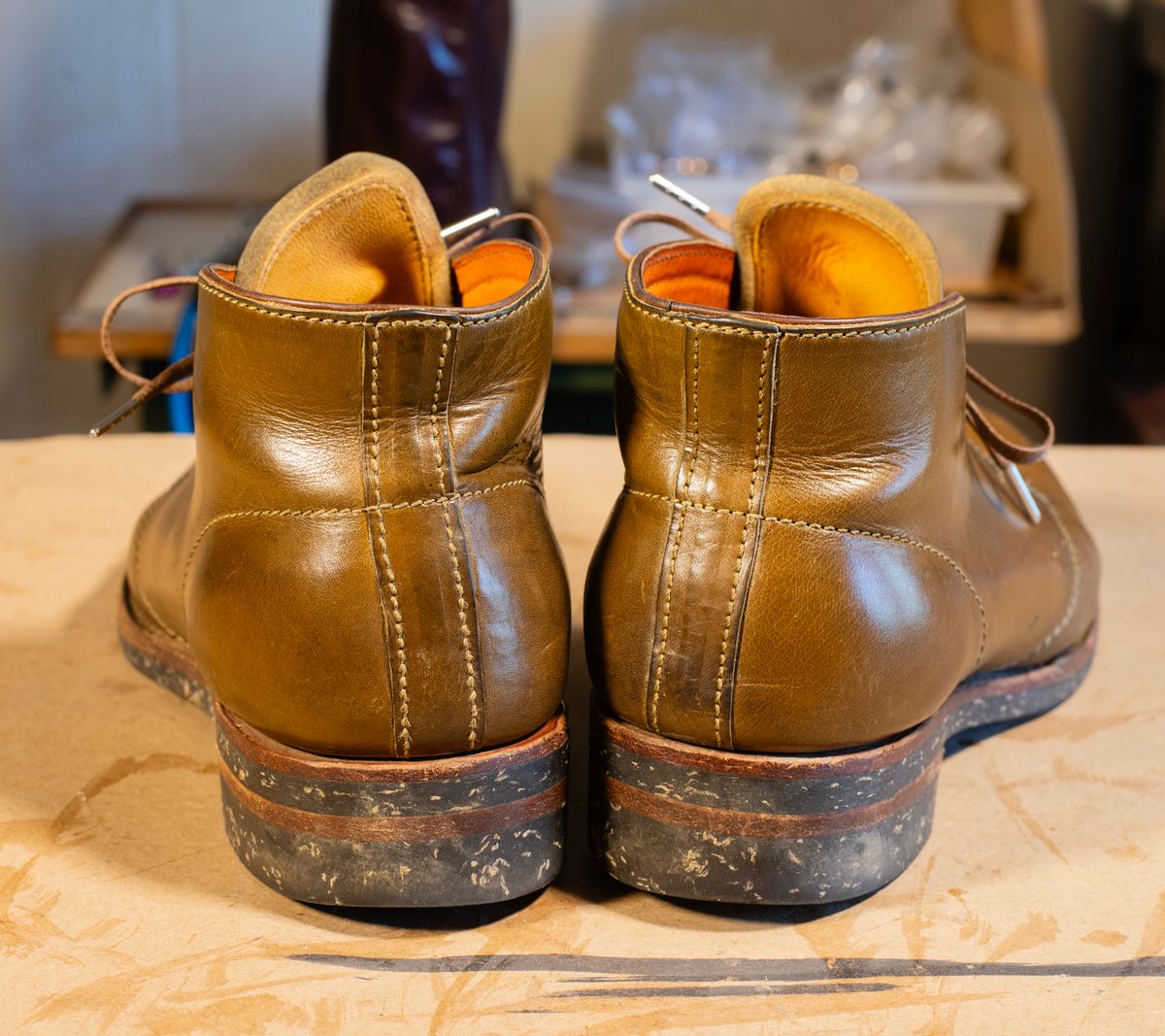 Photo by demaree on April 2, 2026 of the Oldspeed MFG Chukka in Wickett & Craig Olive Traditional Harness.