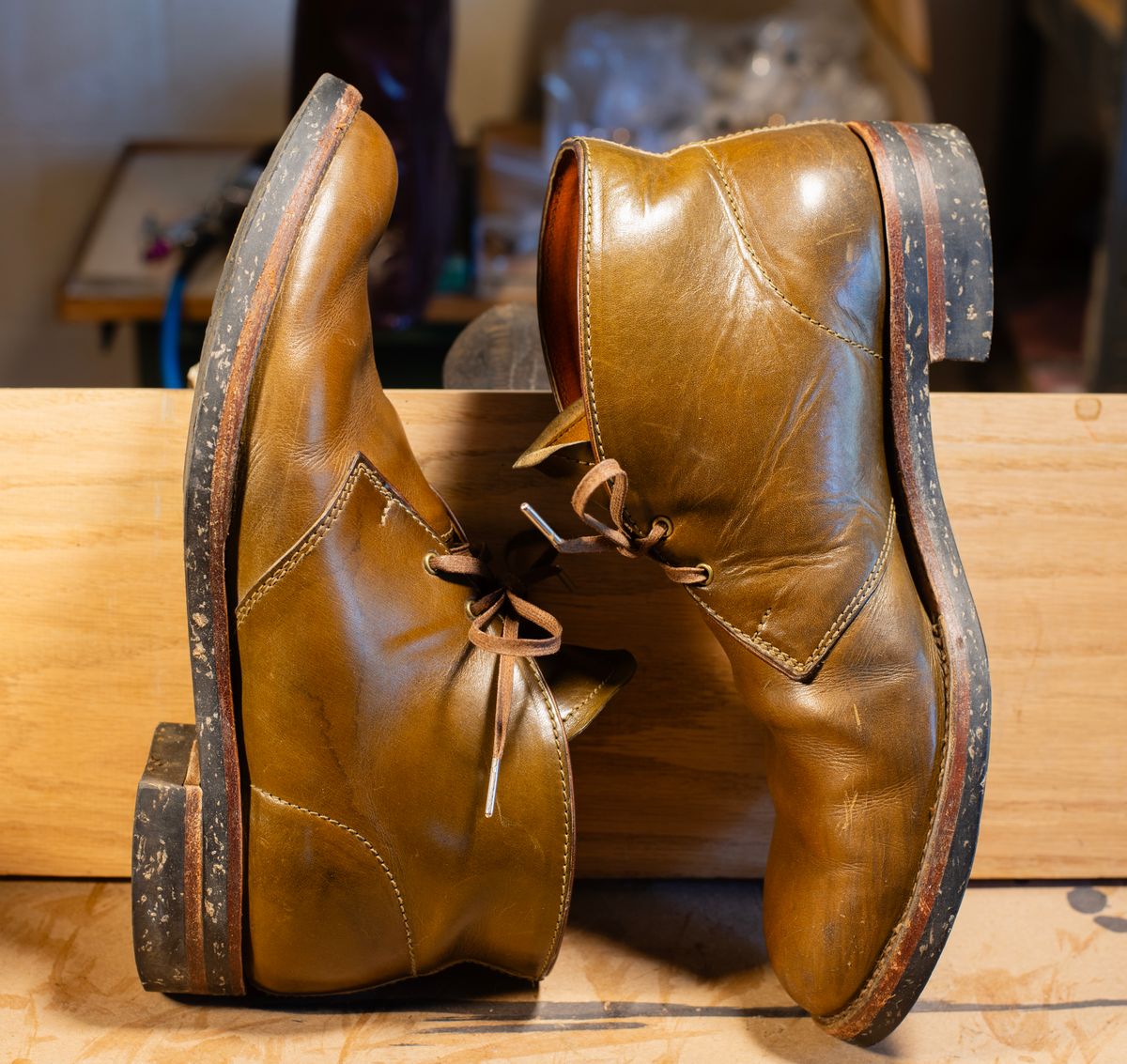 Photo by demaree on April 2, 2026 of the Oldspeed MFG Chukka in Wickett & Craig Olive Traditional Harness.