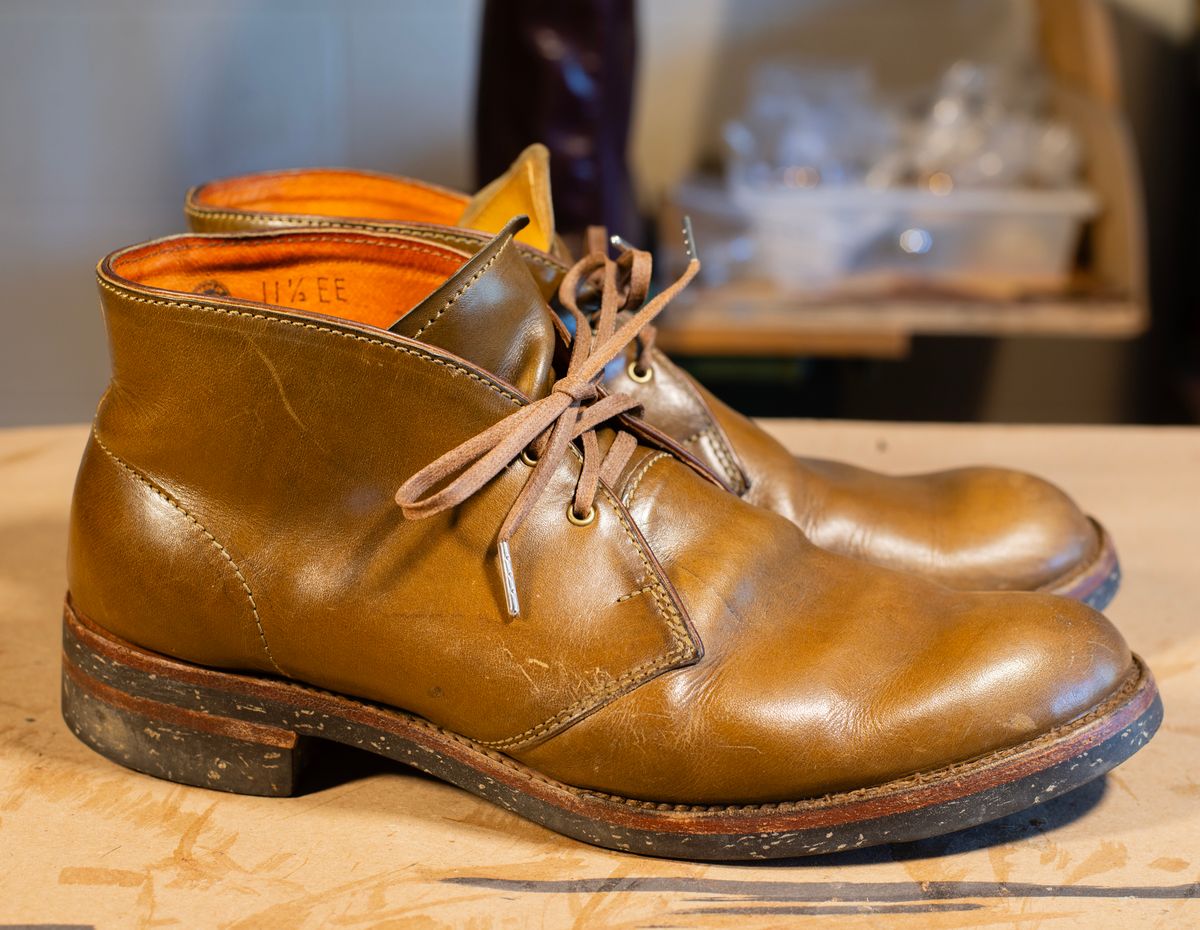 Photo by demaree on April 2, 2026 of the Oldspeed MFG Chukka in Wickett & Craig Olive Traditional Harness.