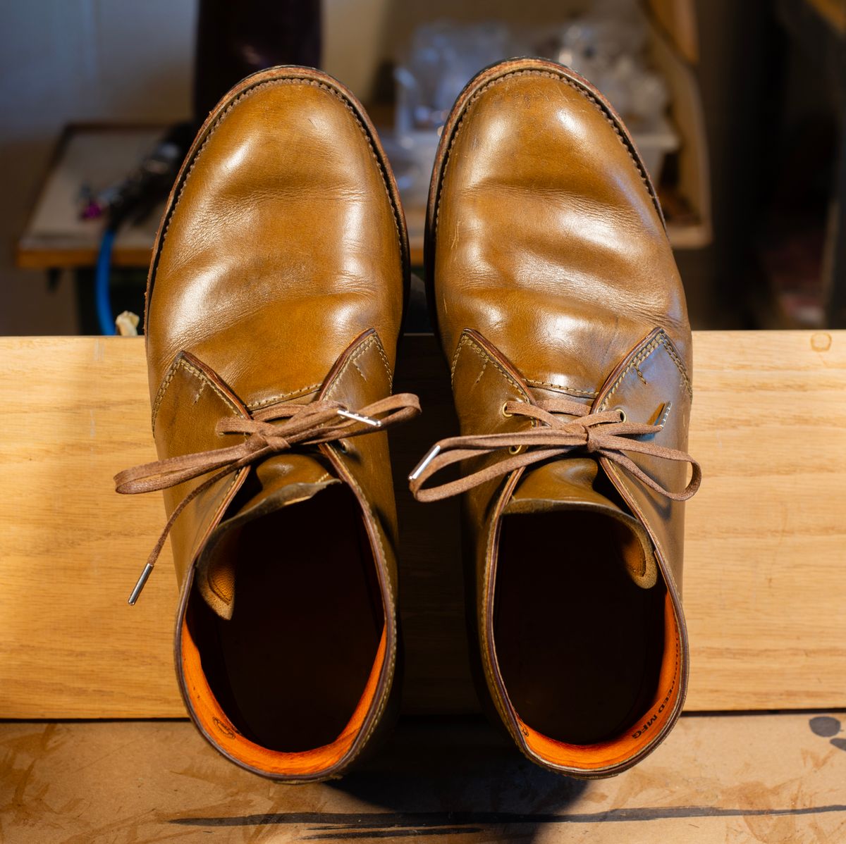 Photo by demaree on April 2, 2026 of the Oldspeed MFG Chukka in Wickett & Craig Olive Traditional Harness.