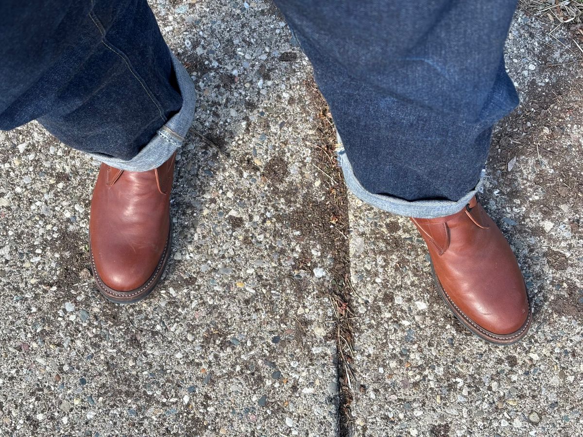 Photo by mulceber on April 8, 2025 of the Eastman Leather Tanker Boots in Russet Brown Horsehide.