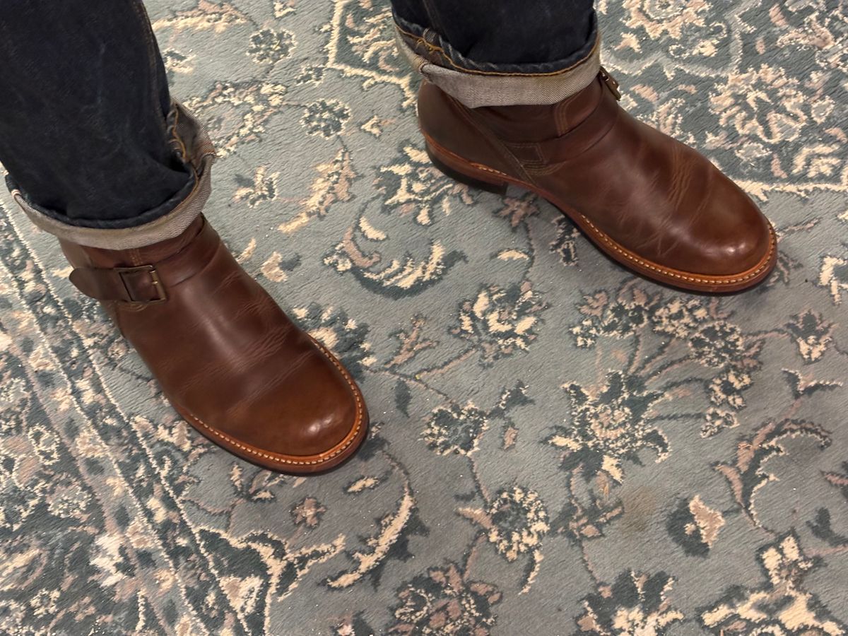 Photo by mulceber on March 26, 2025 of the John Lofgren Wabash Engineer Boots in Horween Natural Chromexcel.
