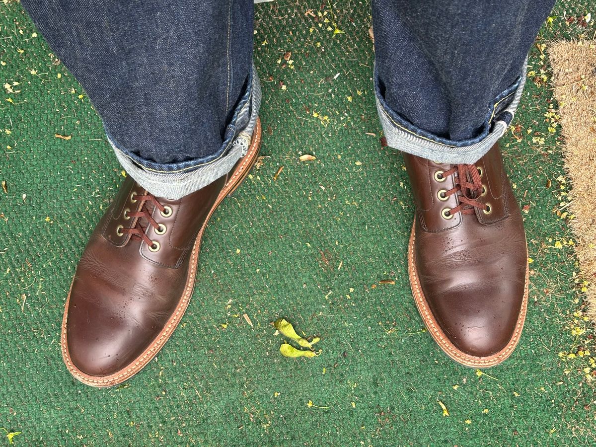 Photo by mulceber on May 1, 2025 of the Grant Stone Diesel Boot in Horween Crimson Chromexcel.
