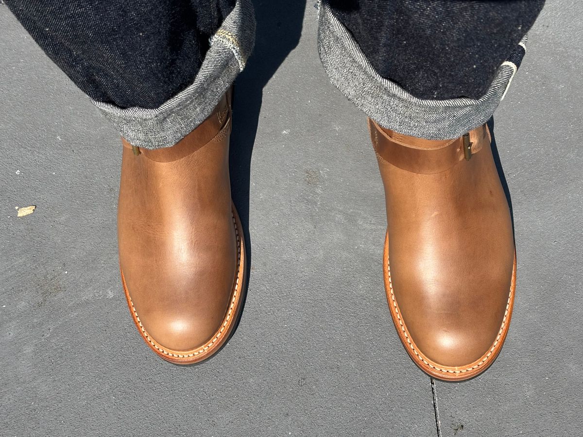 Photo by mulceber on July 25, 2025 of the John Lofgren Wabash Engineer Boots in Horween Natural Chromexcel.