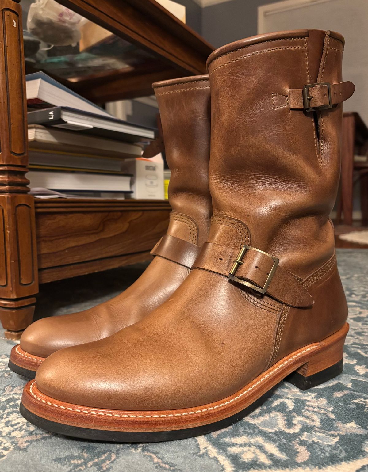 Photo by mulceber on July 31, 2025 of the John Lofgren Wabash Engineer Boots in Horween Natural Chromexcel.
