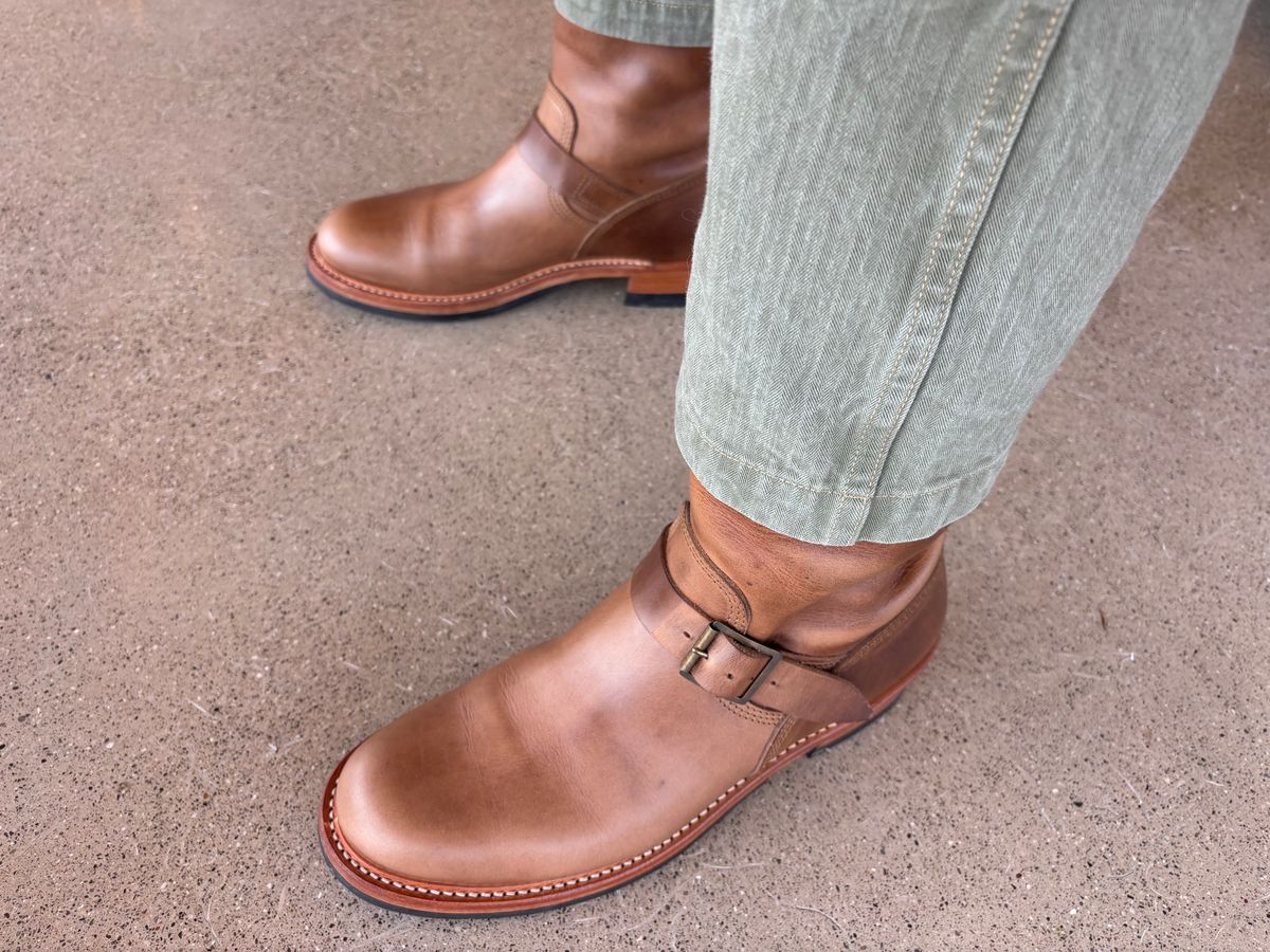 Photo by mulceber on August 2, 2025 of the John Lofgren Wabash Engineer Boots in Horween Natural Chromexcel.