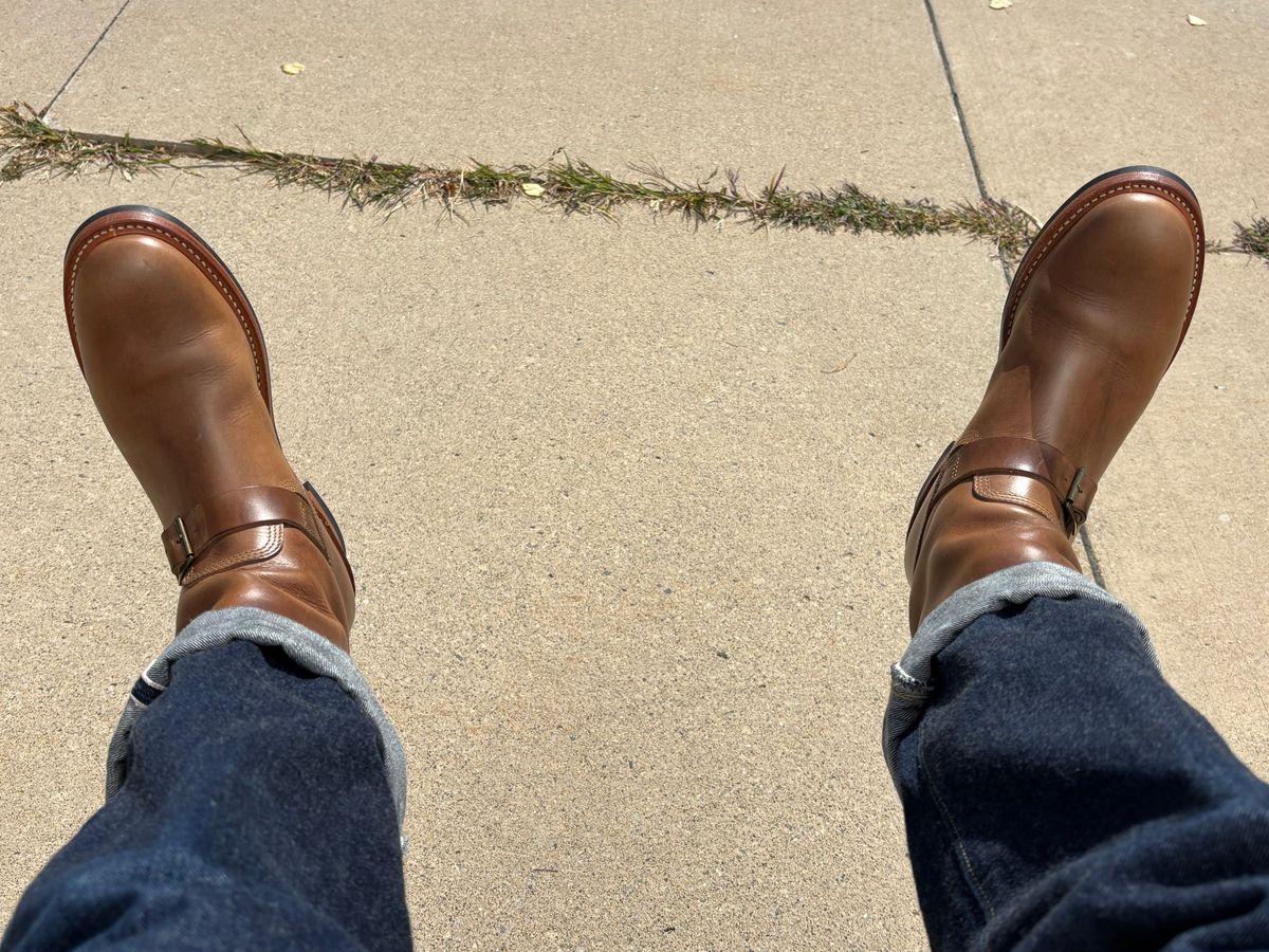 Photo by mulceber on September 9, 2025 of the John Lofgren Wabash Engineer Boots in Horween Natural Chromexcel.