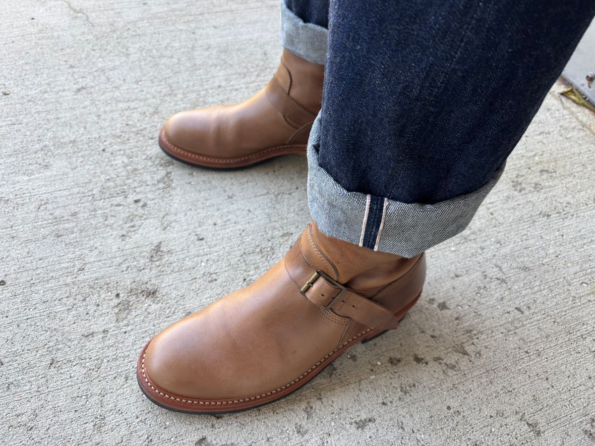 Photo by mulceber on September 9, 2025 of the John Lofgren Wabash Engineer Boots in Horween Natural Chromexcel.