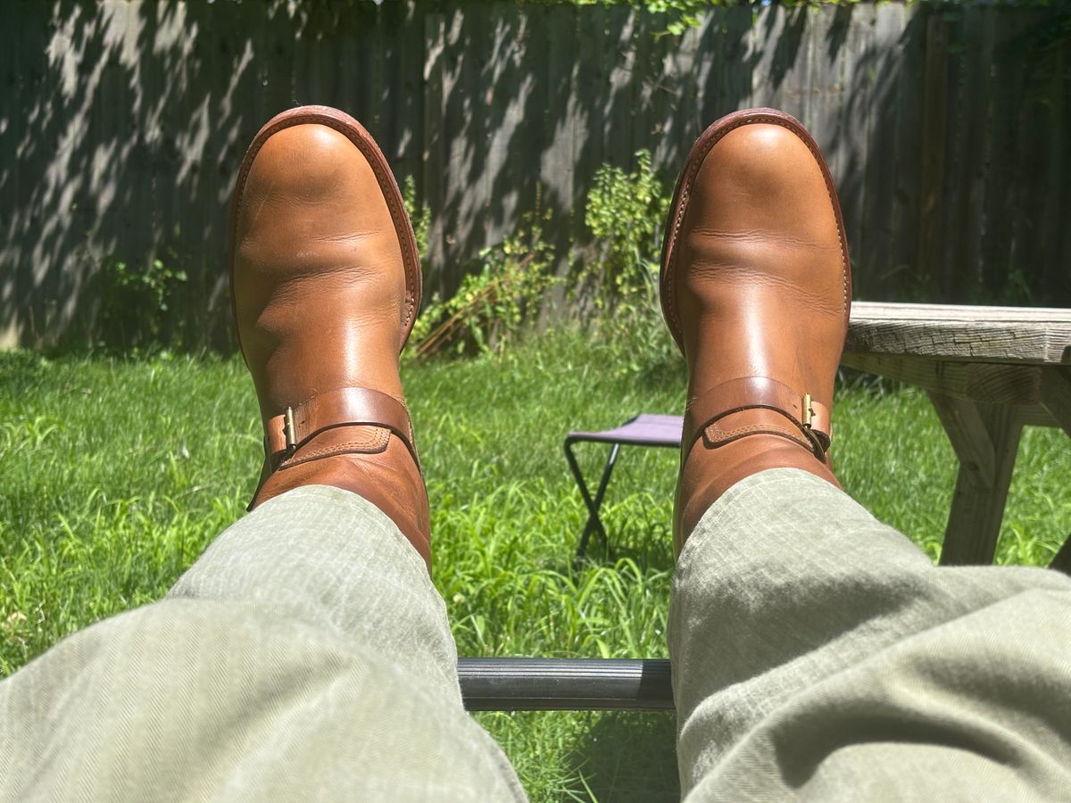 Photo by mulceber on July 8, 2026 of the John Lofgren Wabash Engineer Boots in Horween Natural Chromexcel.