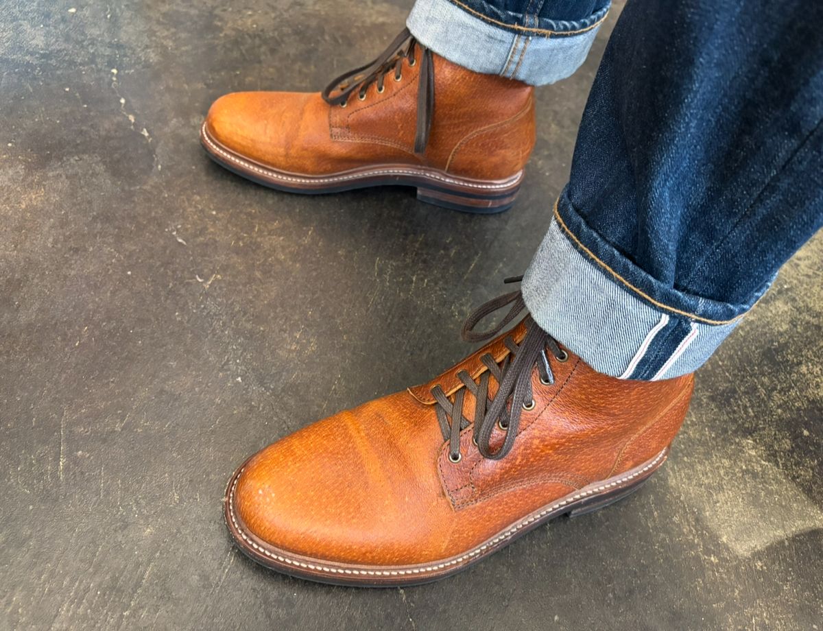 Photo by mulceber on October 11, 2025 of the Caswell Boot Company Custom Model in Gallun Cognac Jabari Wild Boar.