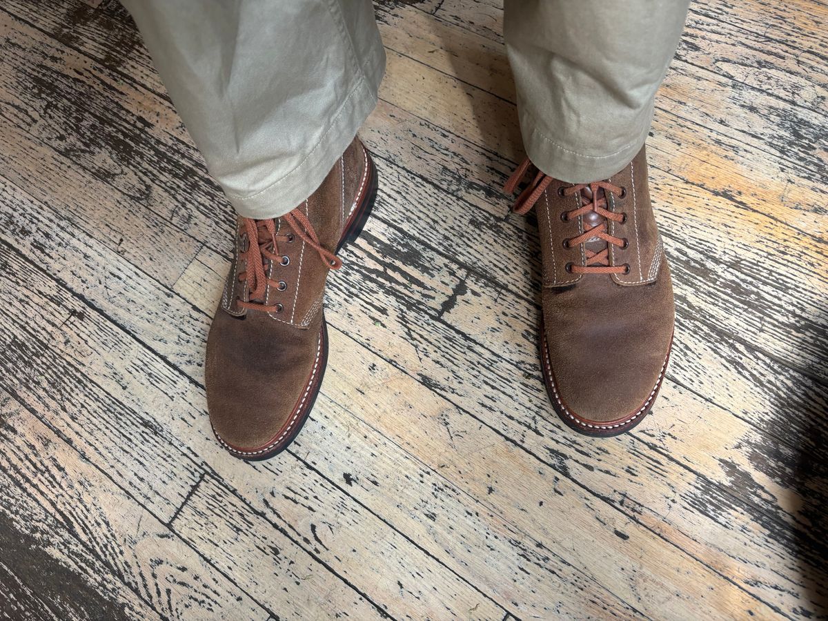 Photo by mulceber on July 24, 2025 of the John Lofgren M-43 Service Shoes in Horween Natural Chromexcel Roughout.