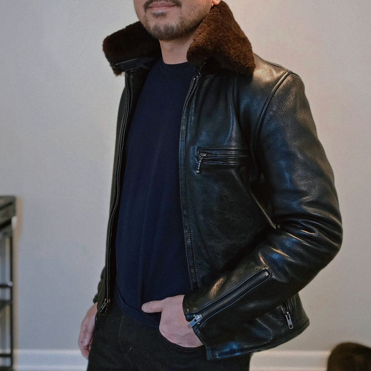 Photo by herculance on February 3, 2026 of the FiveStar Leather Custom Café Racer in FiveStar 1.4mm Steerhide Vegetable-Tanned & Wool Lining.