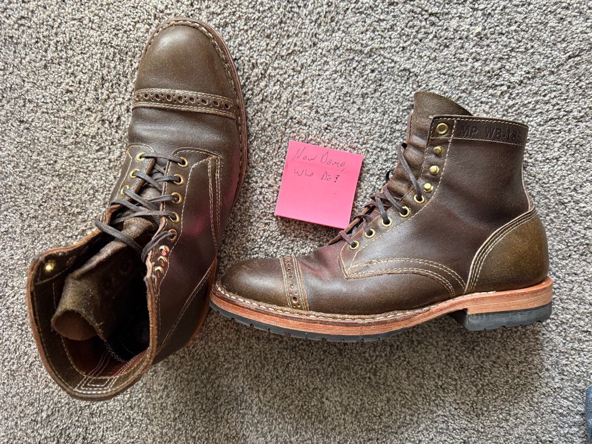 Photo by wk on October 4, 2025 of the White's MP-Sherman Toe Cap in Horween Olive Waxed Flesh.