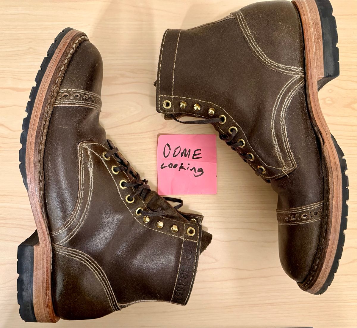 Photo by wk on November 6, 2025 of the White's MP-Sherman Toe Cap in Horween Olive Waxed Flesh.