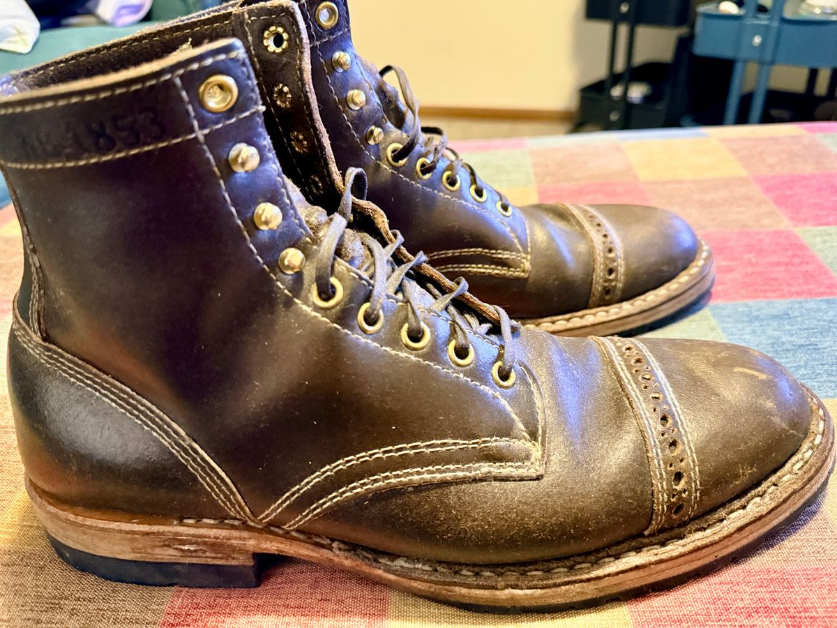 Photo by wk on January 6, 2026 of the White's MP-Sherman Toe Cap in Horween Olive Waxed Flesh.