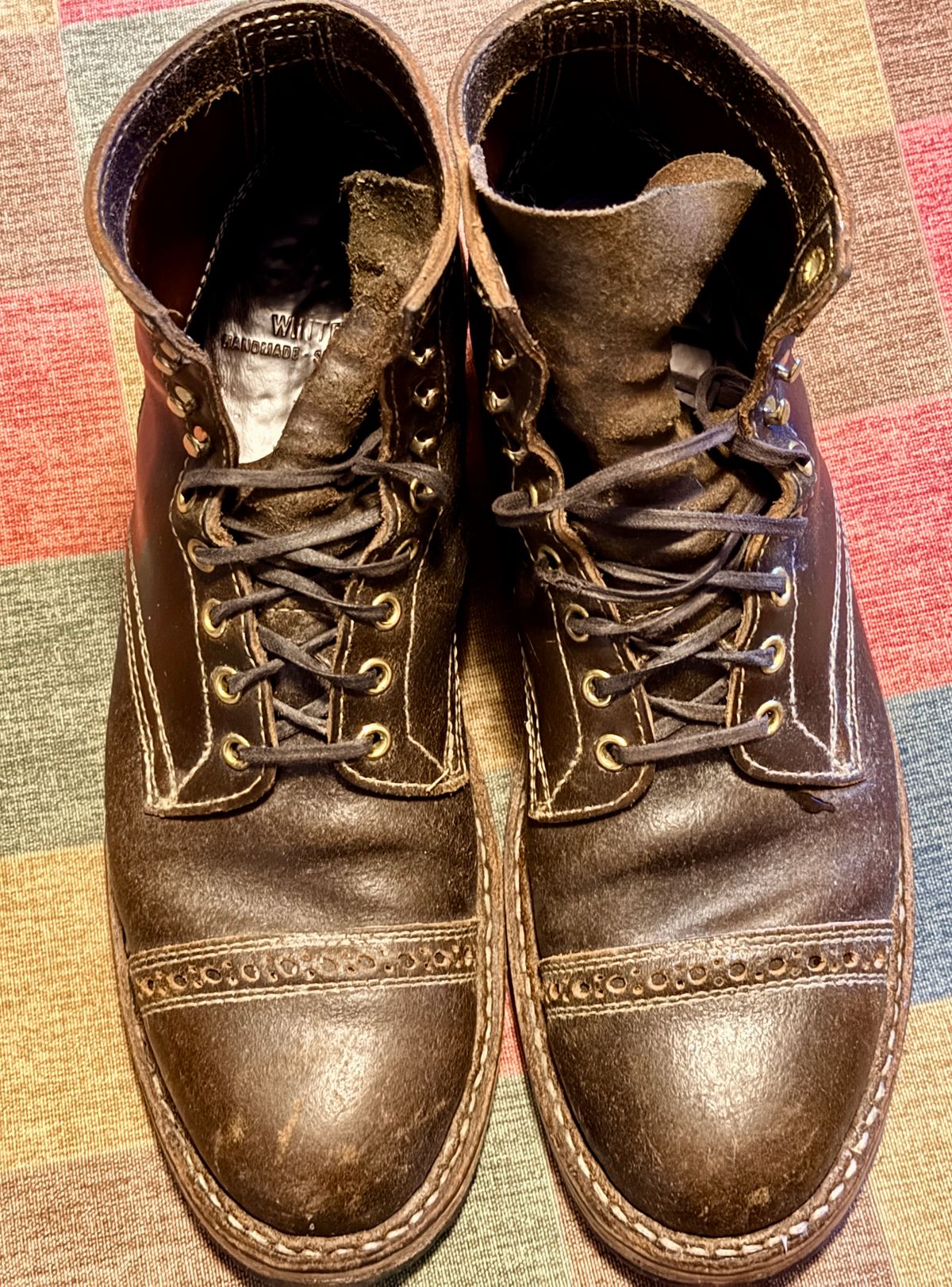 Photo by wk on January 6, 2026 of the White's MP-Sherman Toe Cap in Horween Olive Waxed Flesh.