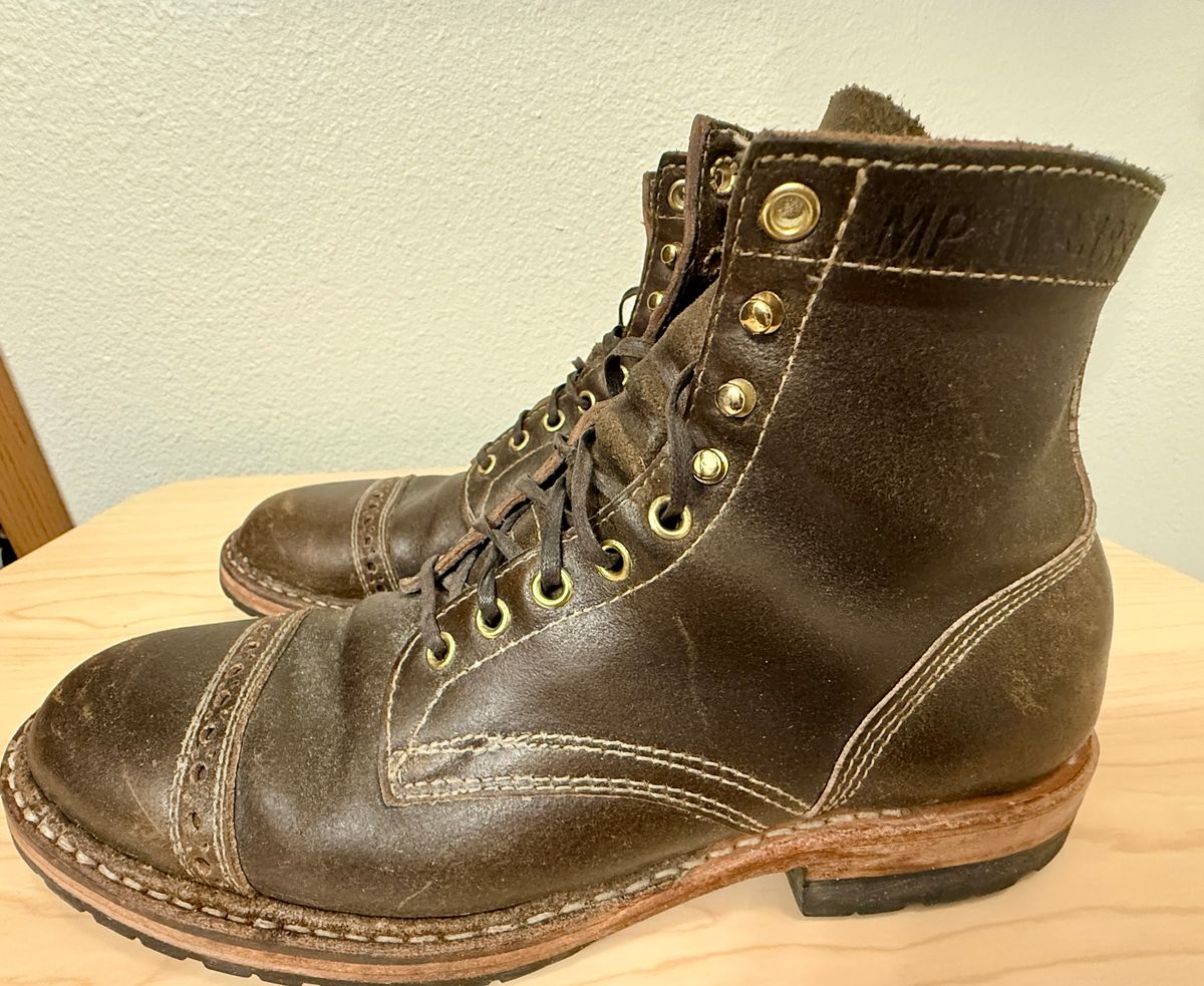 Photo by wk on February 6, 2026 of the White's MP-Sherman Toe Cap in Horween Olive Waxed Flesh.