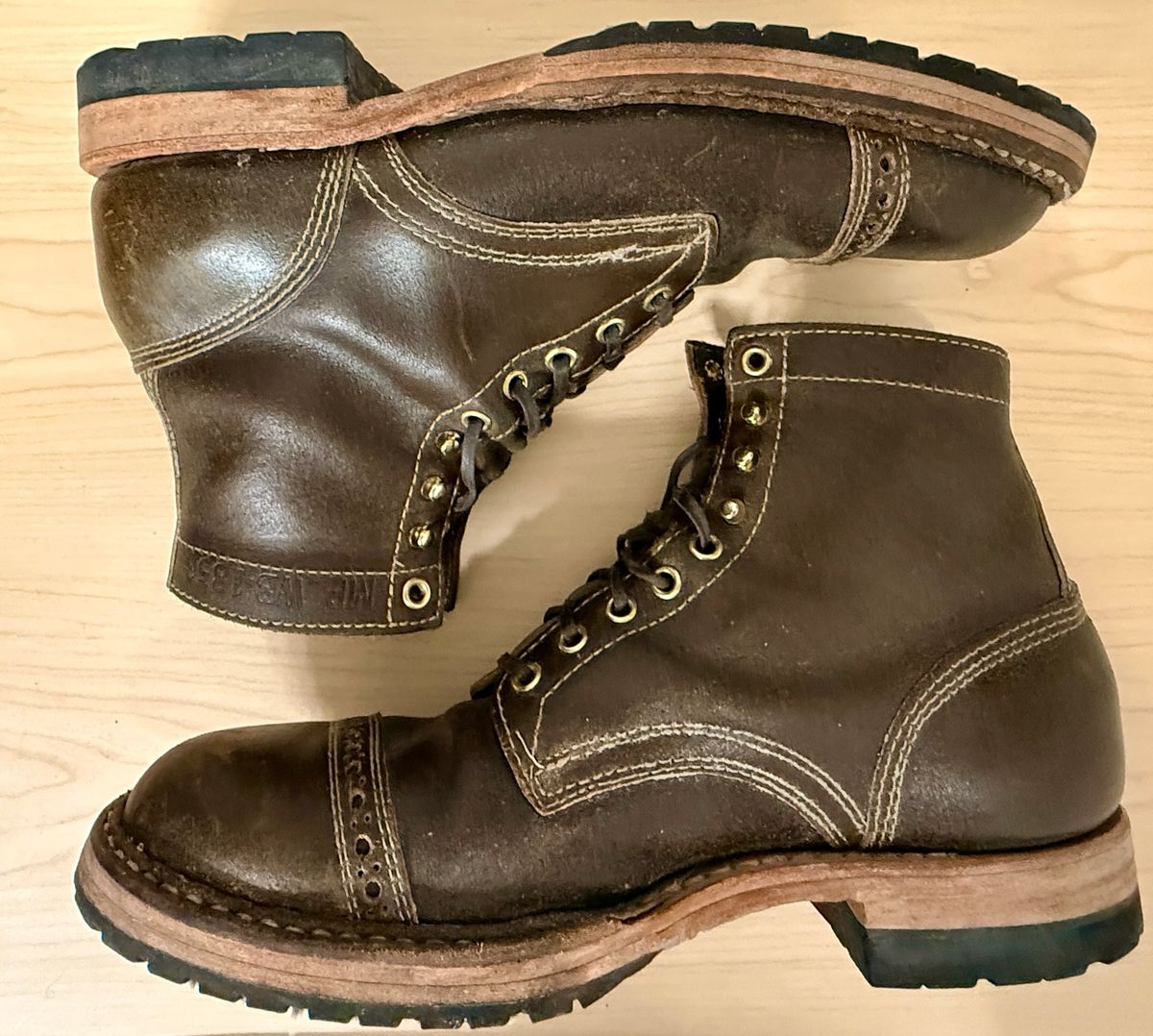 Photo by wk on February 6, 2026 of the White's MP-Sherman Toe Cap in Horween Olive Waxed Flesh.