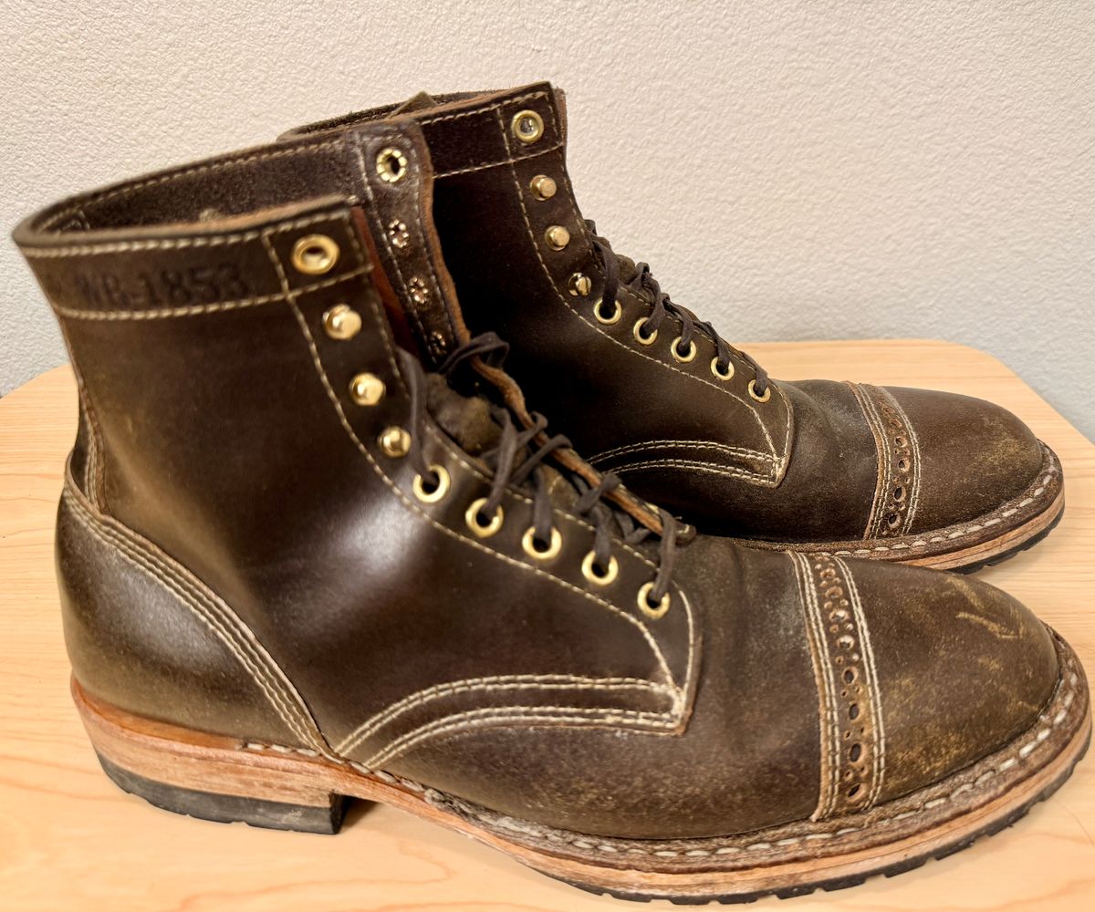 Photo by wk on February 6, 2026 of the White's MP-Sherman Toe Cap in Horween Olive Waxed Flesh.