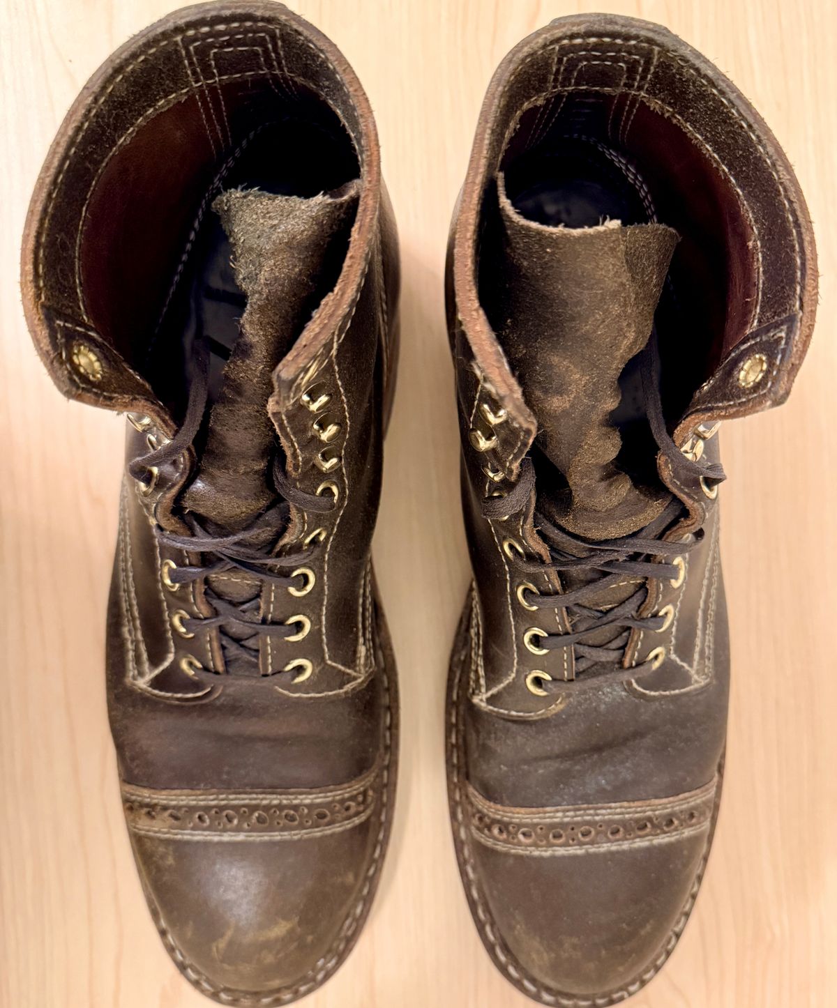 Photo by wk on February 6, 2026 of the White's MP-Sherman Toe Cap in Horween Olive Waxed Flesh.